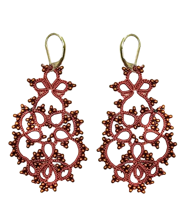 Boucles d'oreilles en dentelle, fait main, modèle Tree de la marque Karawan, coloris cuivre mat