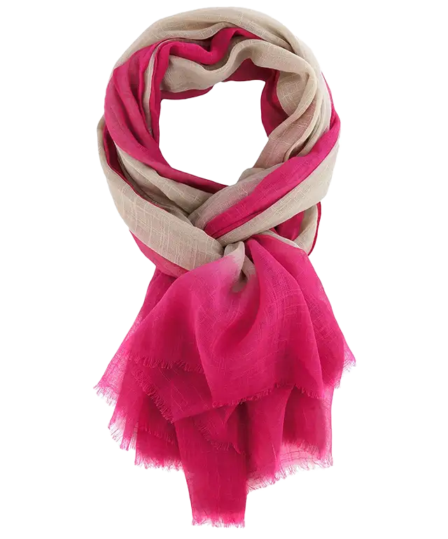 Chèche chic en coton Sable et rose fluo, sur fond blanc