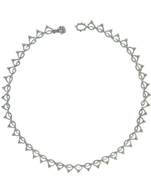 Collier tour de cou fait main en fil et perles, Lotus Chain coloris beige, or et cuivre