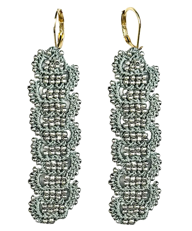 Boucles d'oreilles de créateur et fil et perles métalliques, modèle Bark, coloris bronze et cuivre foncé