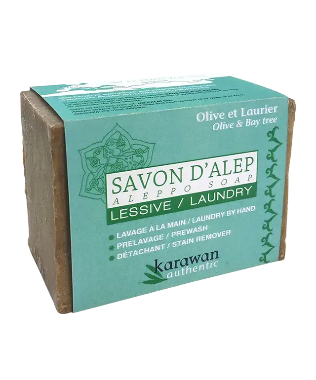 Aleppo olive and laurel soap for washing, on organic cotton fouta
