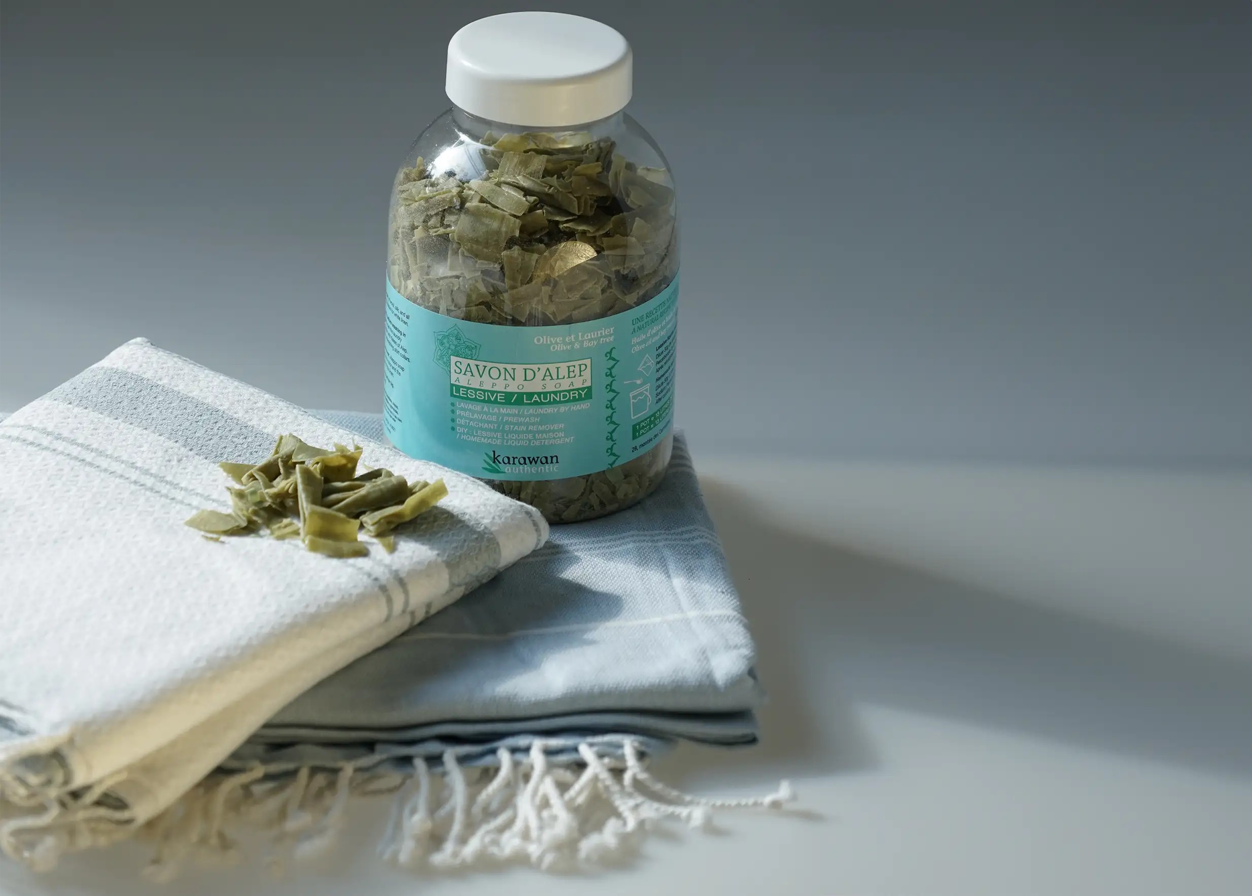 Aleppo soap flakes for laundry, in a jar Aleppo soap flakes for laundry, in a jar