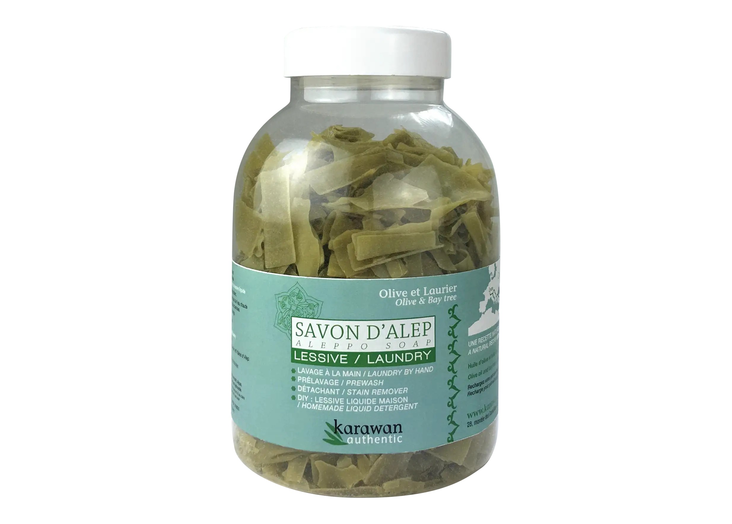 Aleppo soap flakes with olive and bay leaf, 250g jar Aleppo soap flakes with olive and bay leaf, 250g jar