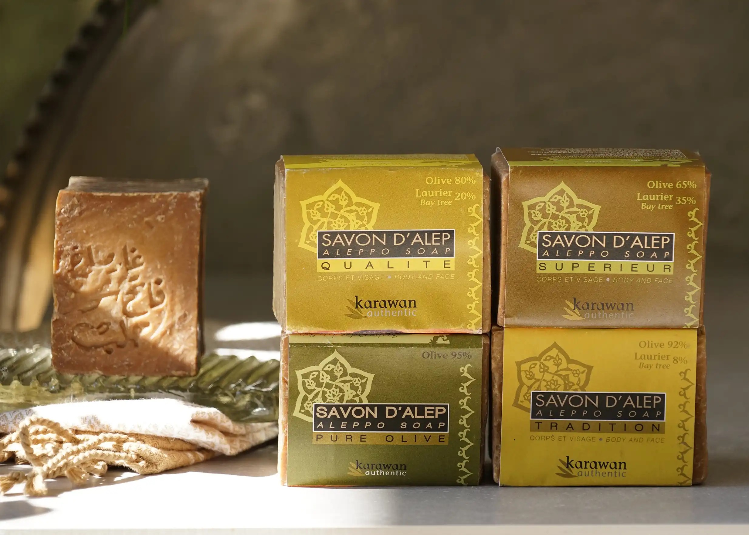 Aleppo soaps in a band, made from olive oil and laurel oil