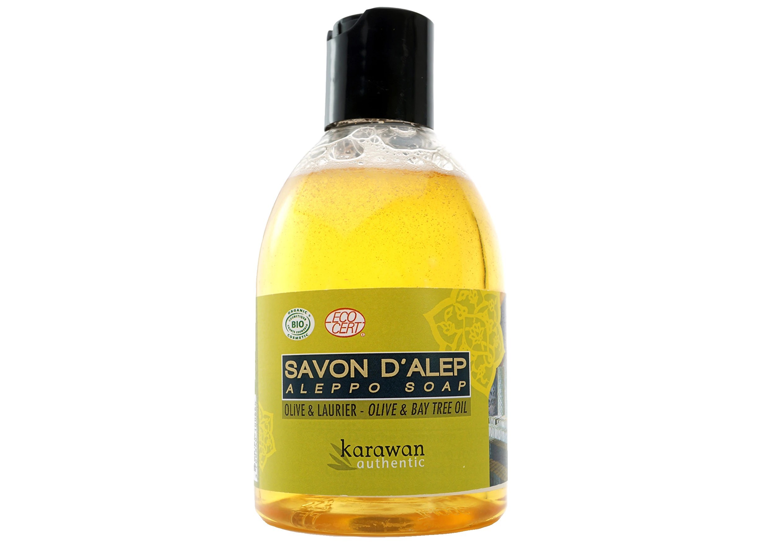 Organic liquid Aleppo soap with pure olive oil, in 300ml bottle, trimmed Organic liquid Aleppo soap with pure olive oil, in 300ml bottle, trimmed