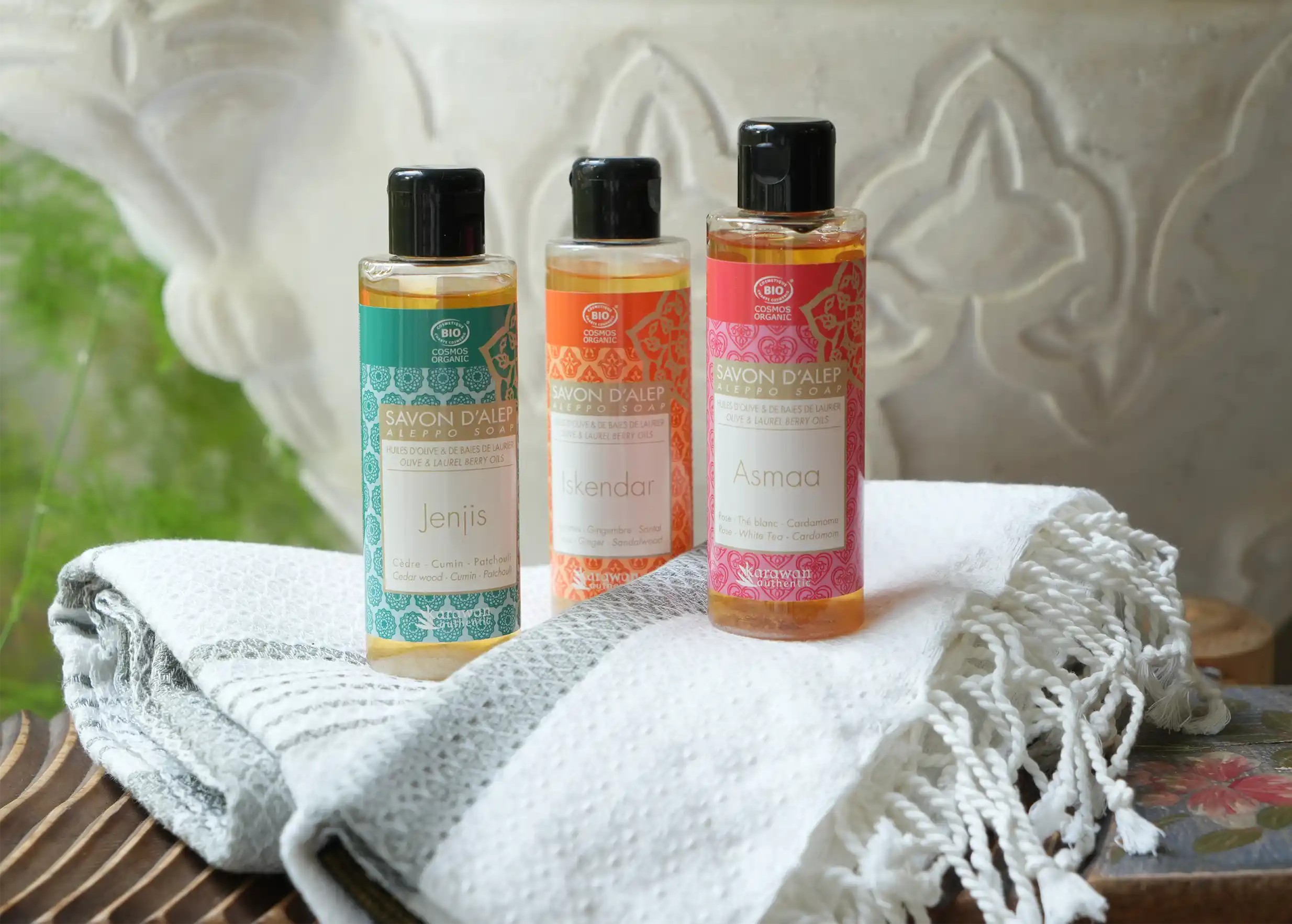 Aleppo scented liquid soaps, certified organic, by Karawan authentic Aleppo scented liquid soaps, certified organic, by Karawan authentic