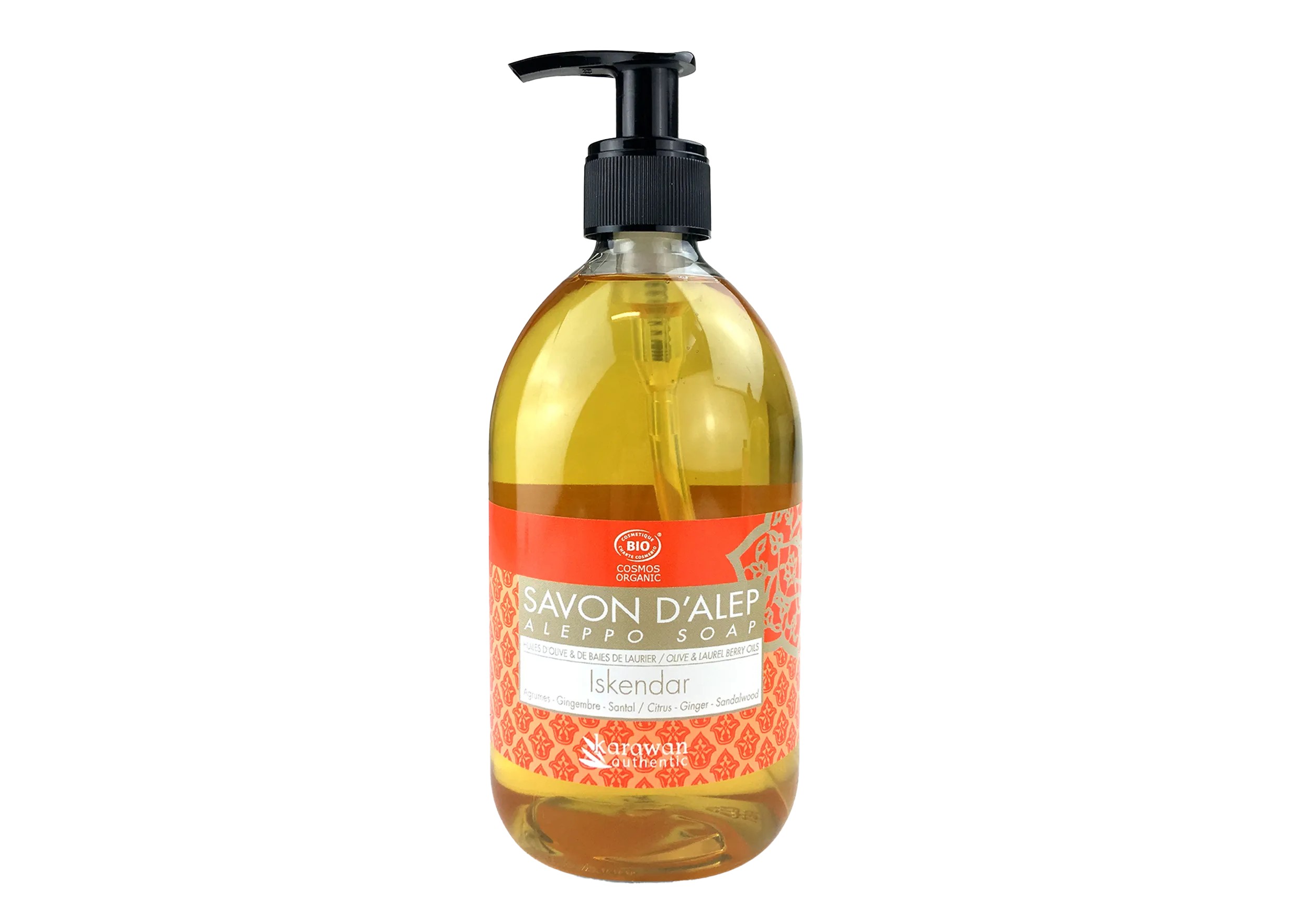 Savon d'Alep liquide aux agrumes, certifié bio Cosmos Organic