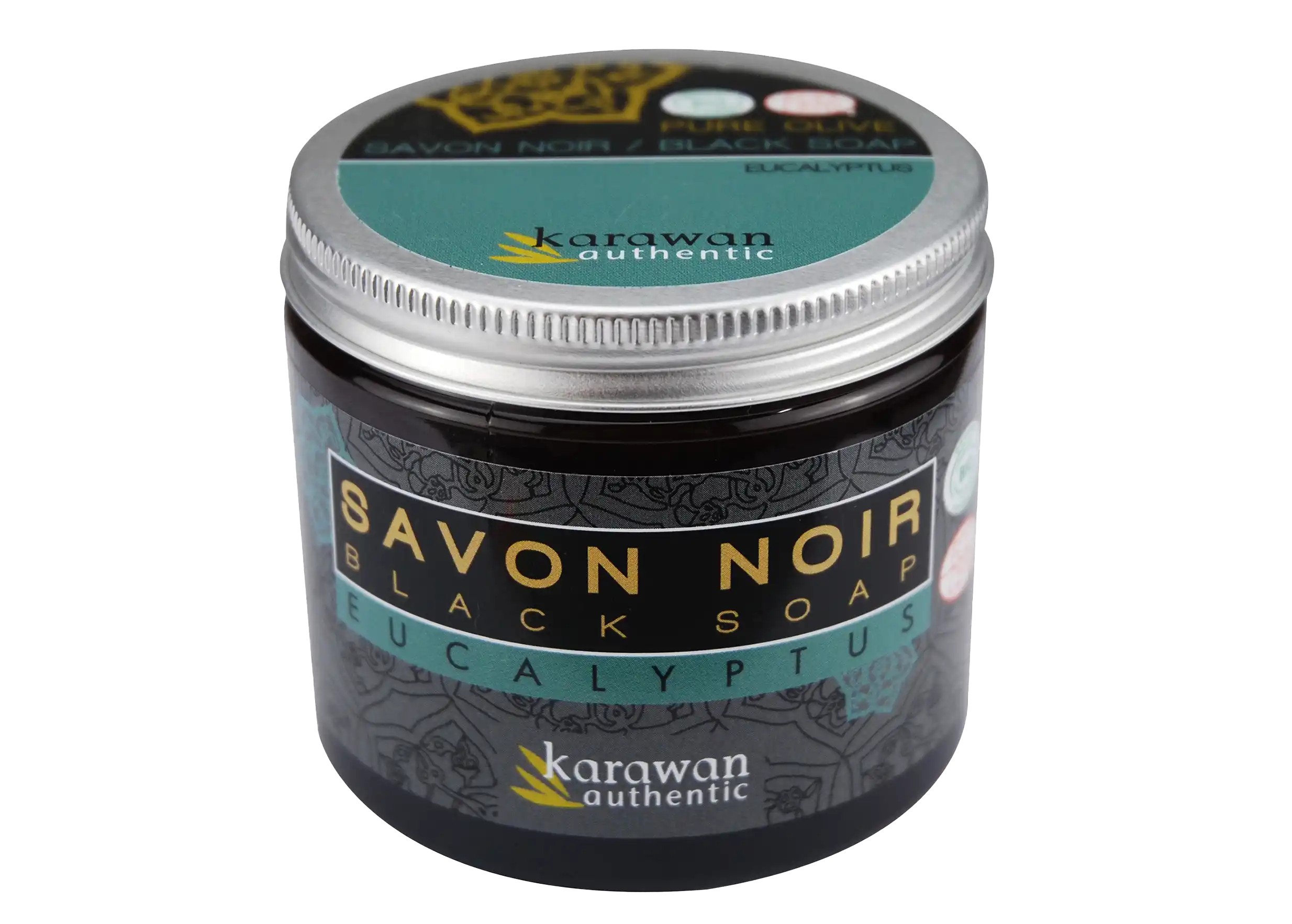 Organic black soap jar with eucalyptus by Karawan