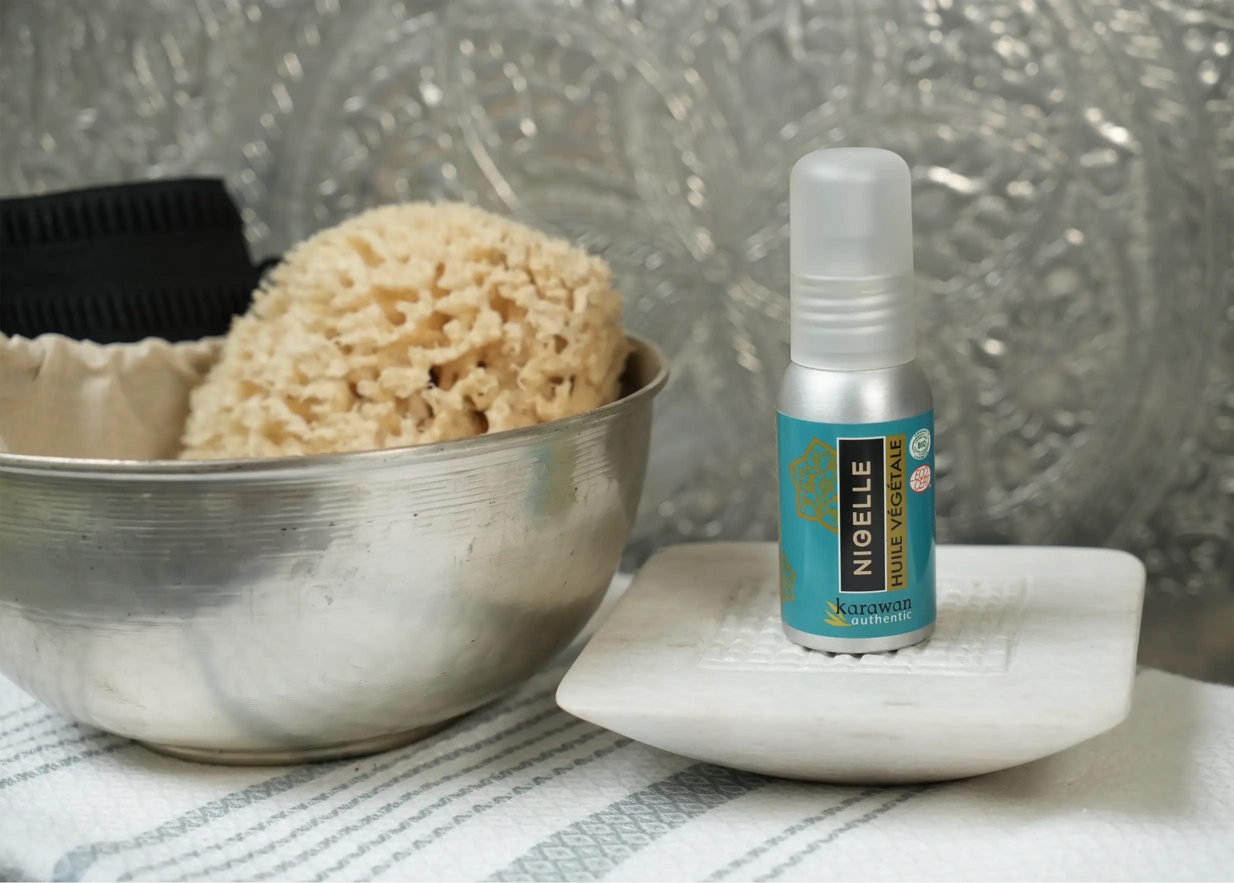 Organic plant black cumin oil, kessa glove and sea sponge