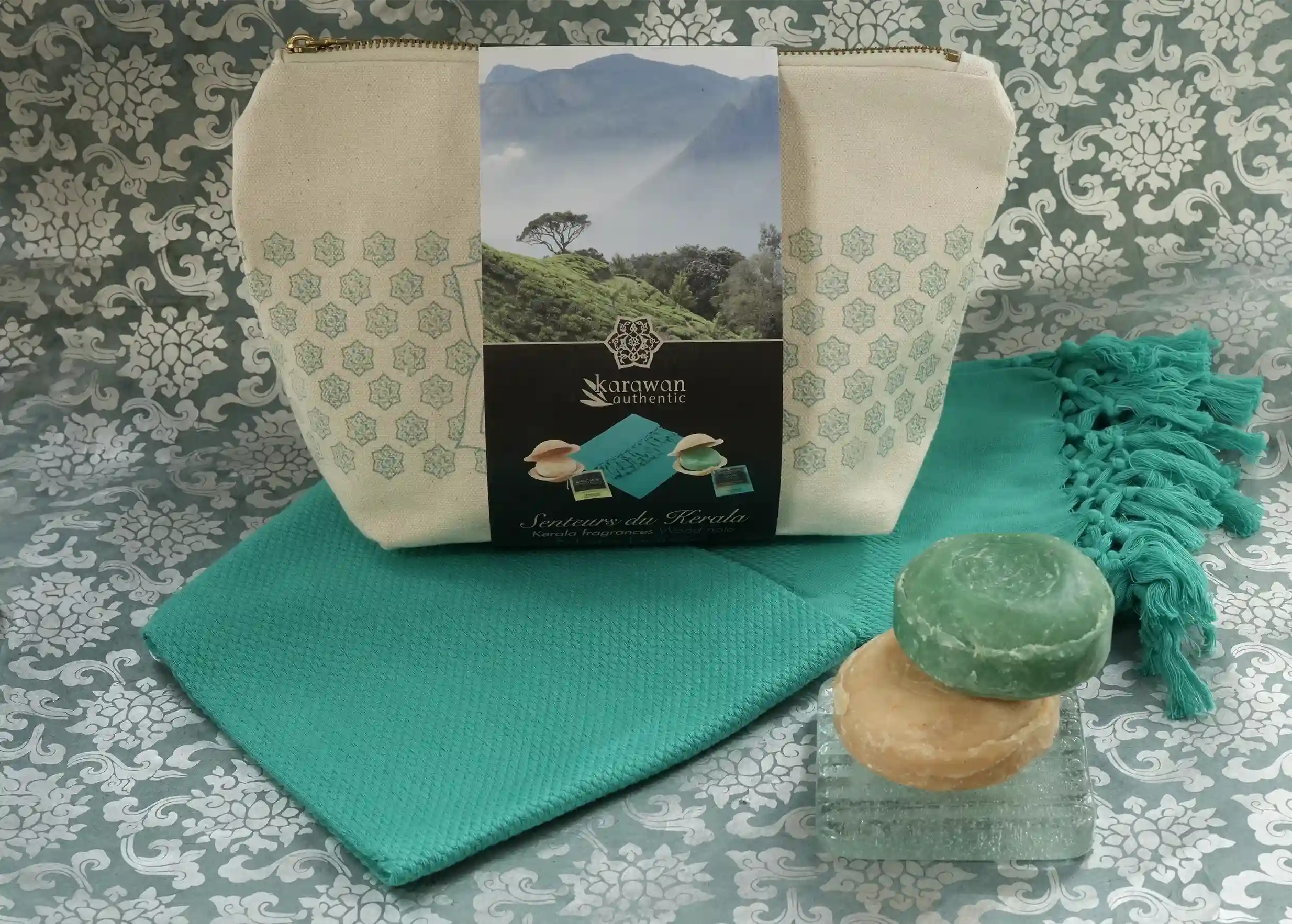 Round ayurvedic soaps with natural ingredients stacked on a soap dish