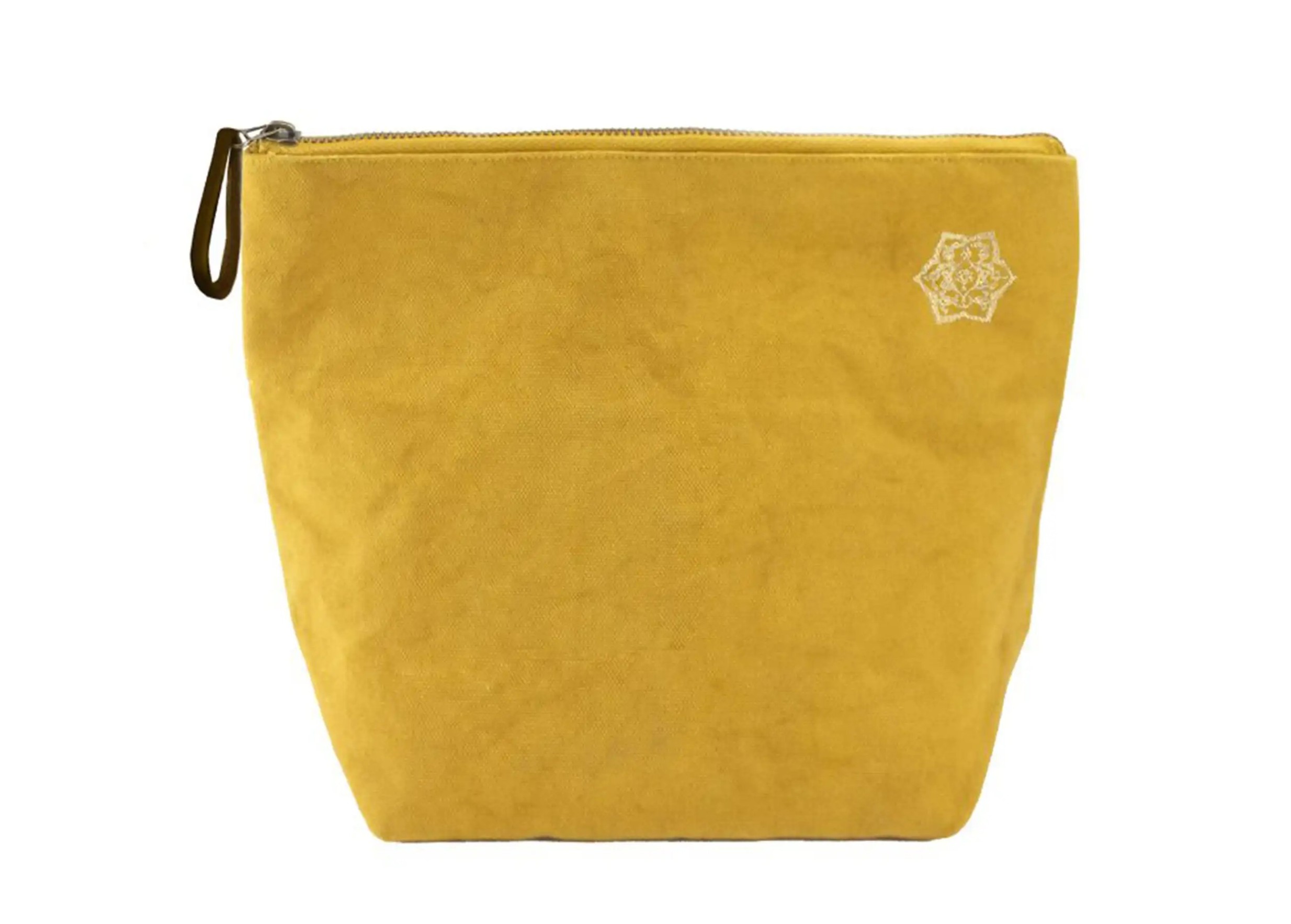 Toilet bag in Shade cotton canvas, saffron colour, plain white base