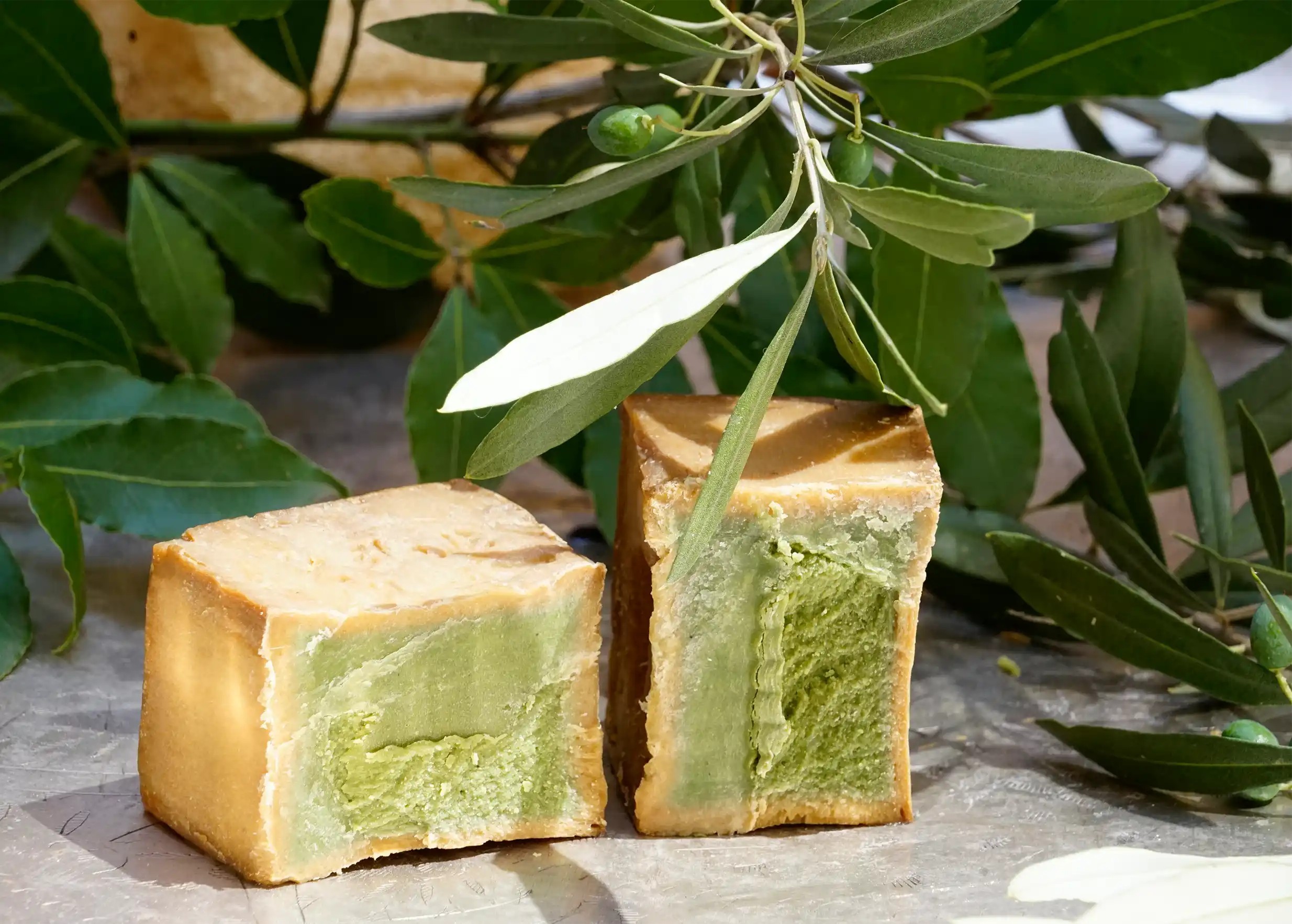 Two pieces of cut Aleppo soap