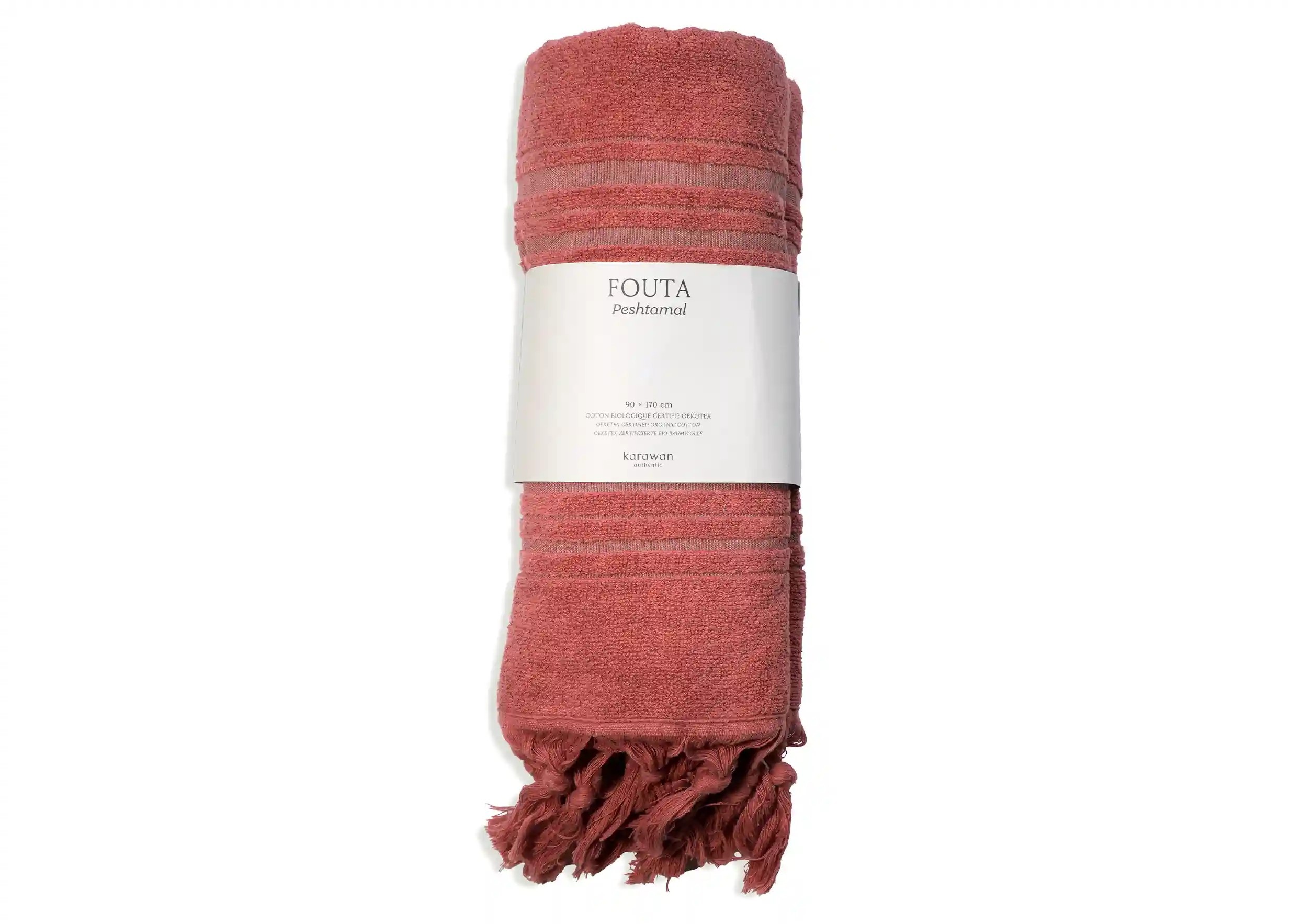 Dolce fouta coton bio Jaspe, photo prise en packshot avec bandeau packaging