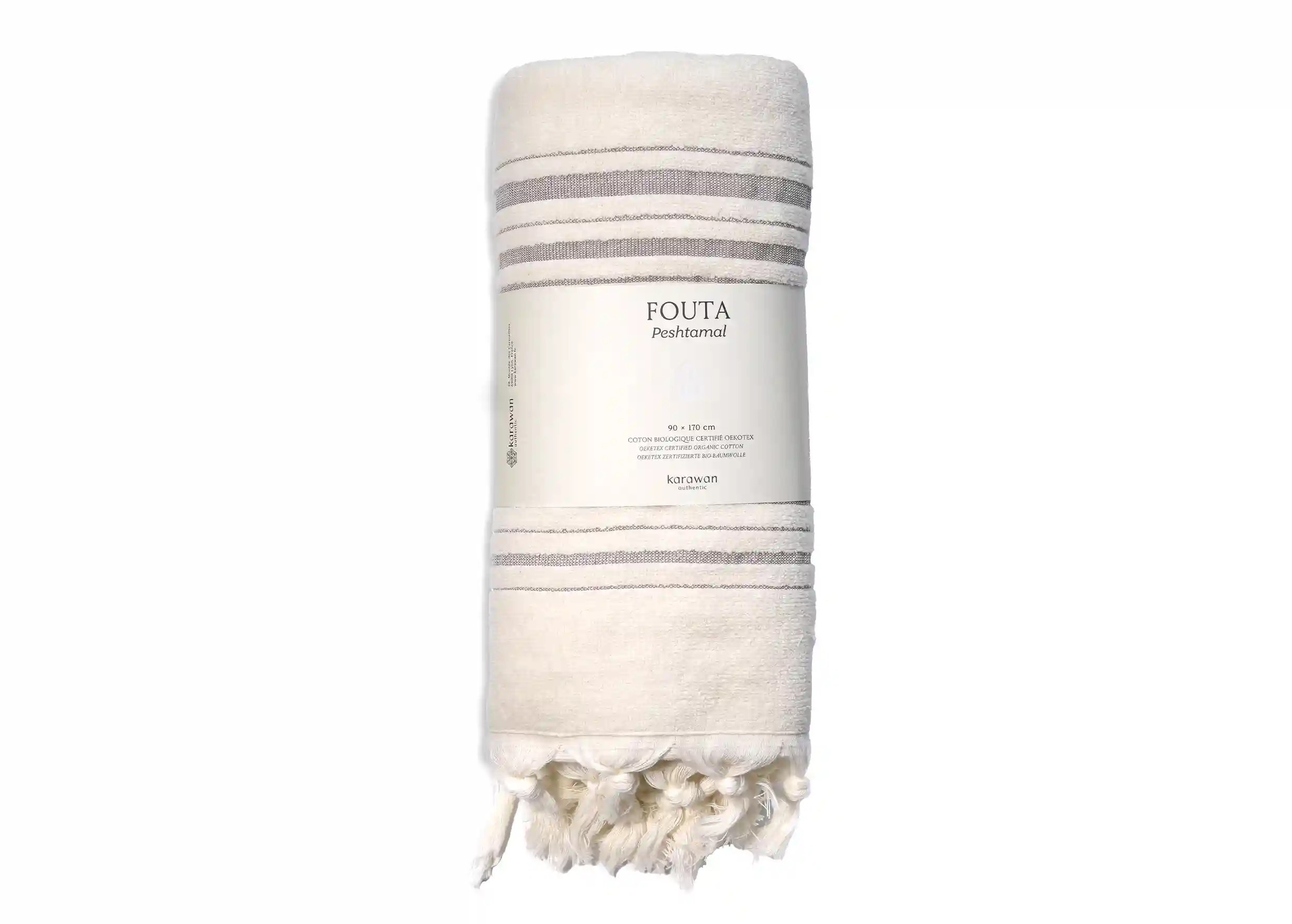 Dolce fouta coton bio Moonstone, photo prise en packshot avce bandeau packaging