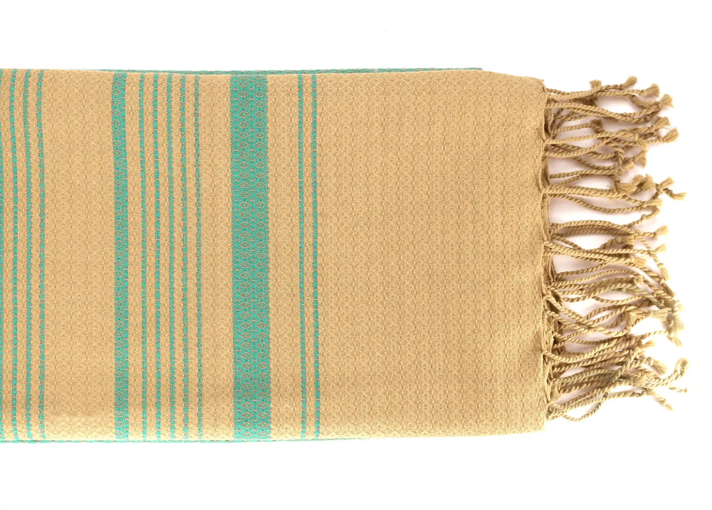 Zoom sur fouta coton bio bleu alizée de la collection Sand, photo prise en packshot
