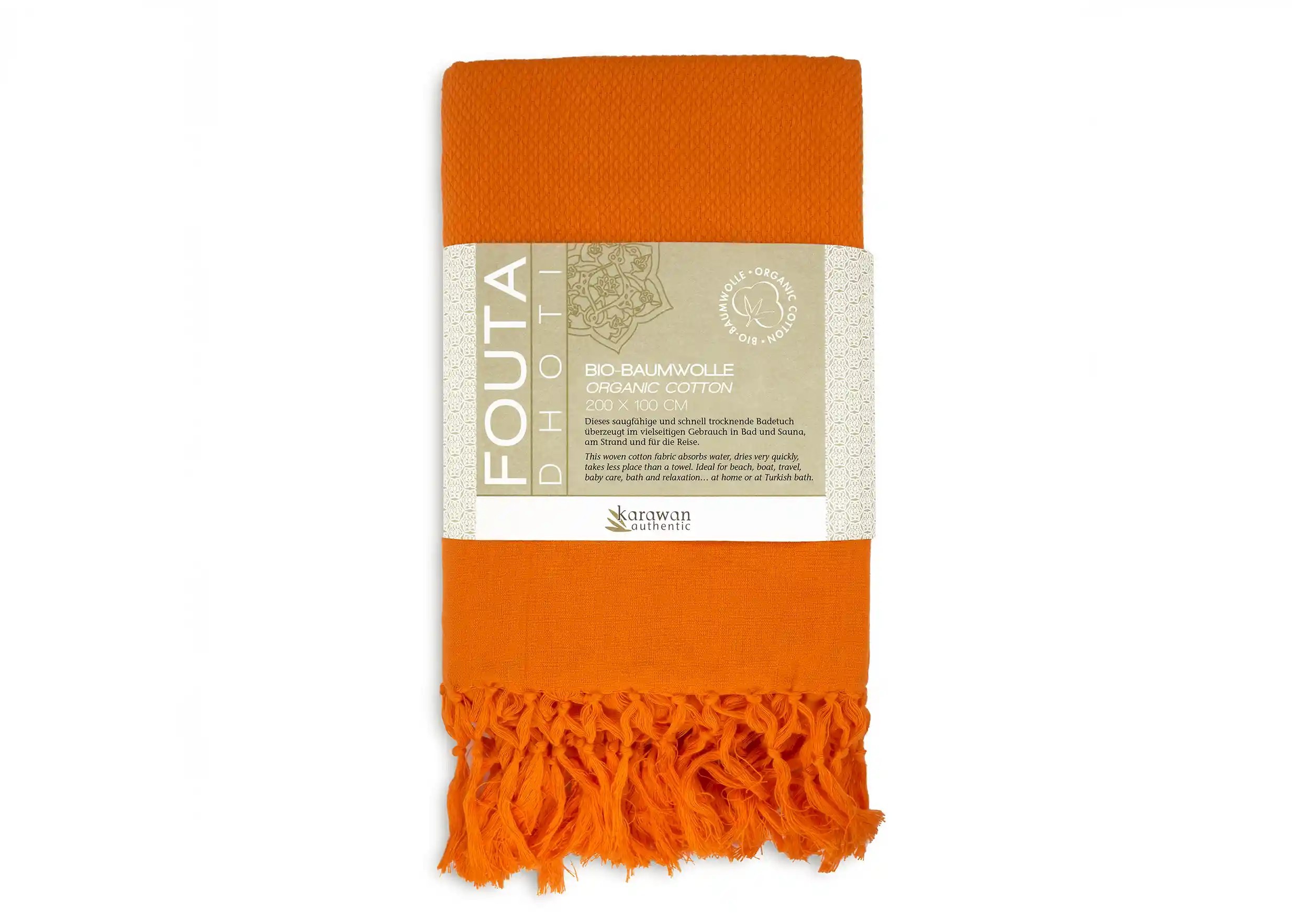 Organic cotton Fouta Curcuma Dhoti, packshot with packaging