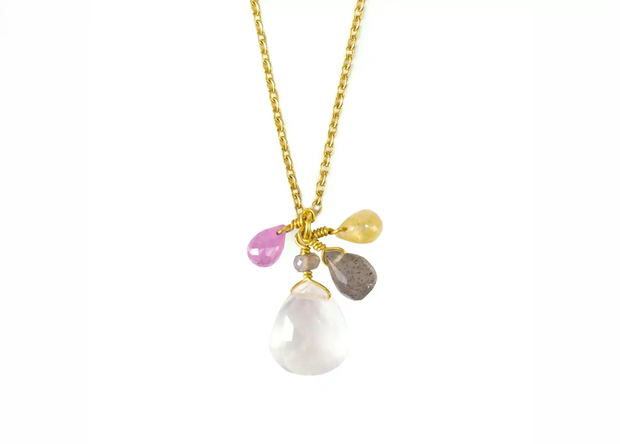 Silver and gold Grapes pendant, moonstone from the Yamuna jewellery collection on a white background