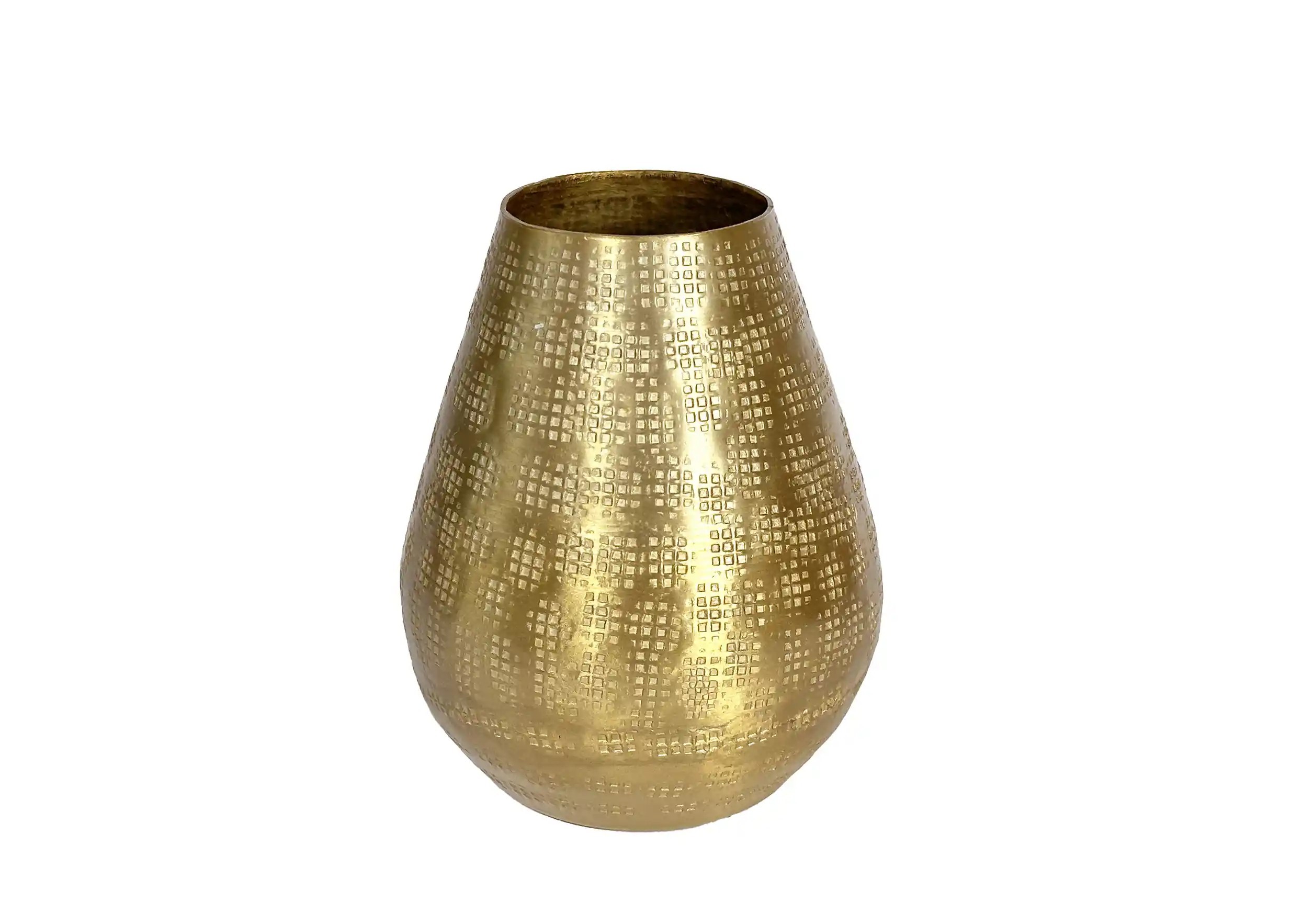 Small decorative vase in recycled aluminium, photo taken against a white background