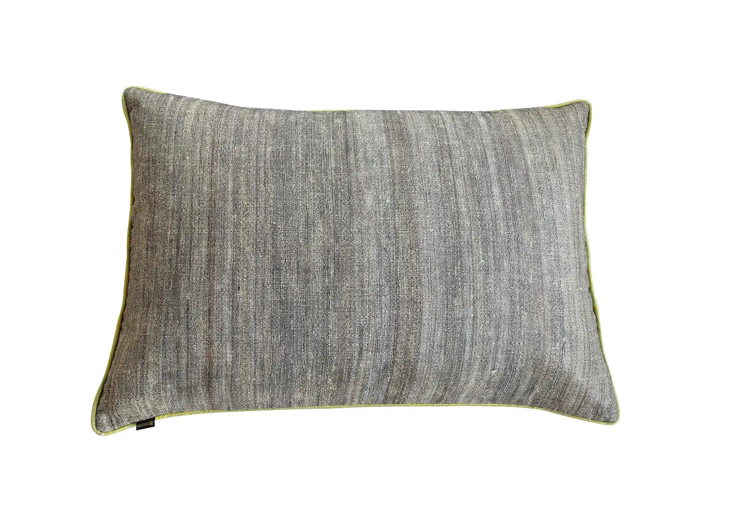 Rectangular bamboo cushion made from nettle fiber and wild silk, photo taken from behind on a white background