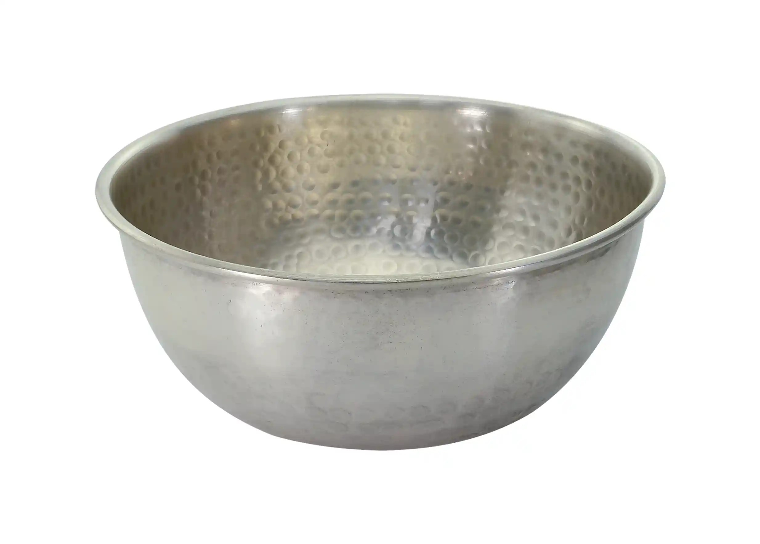 Hammered silver-plated brass hammam bowl, photo taken against a white background