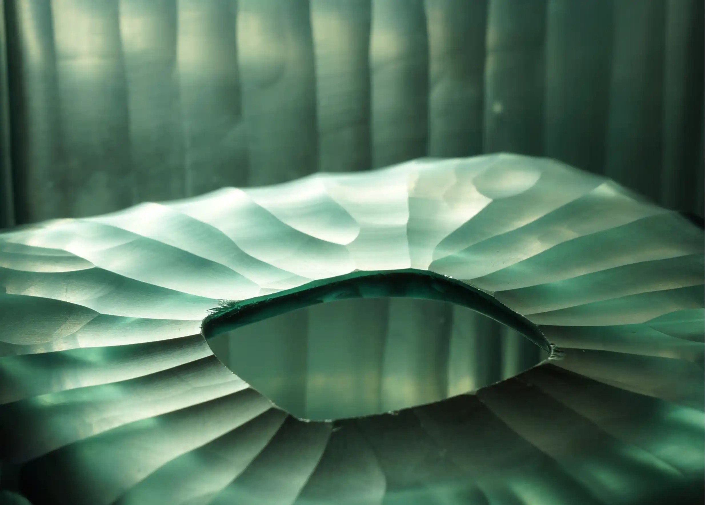 Close-up of the Aqua Cube vase by Karawan, captures the reflections of light