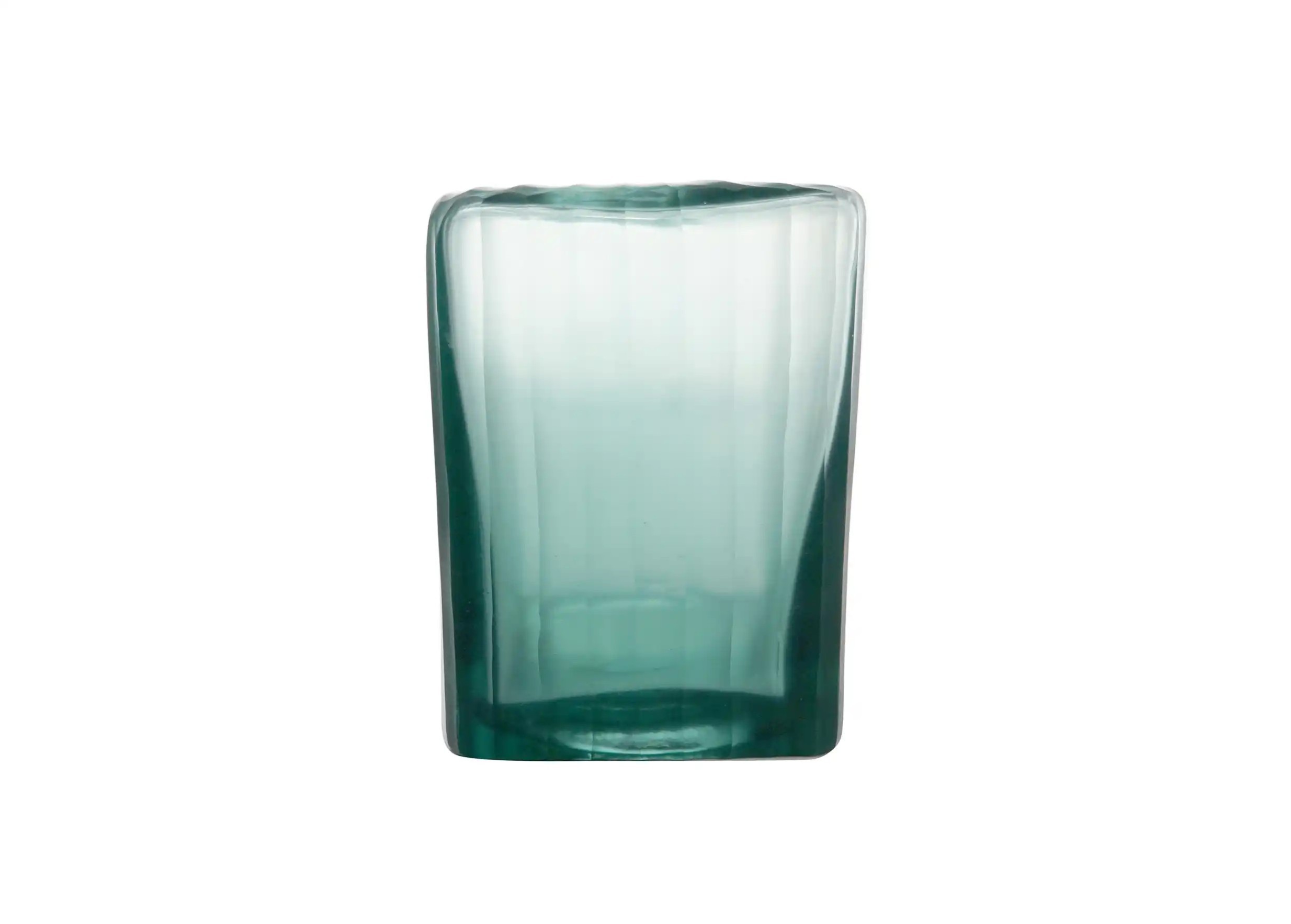 Vase model S Aqua Cube in blown and recycled glass, photo taken from the front against a white background