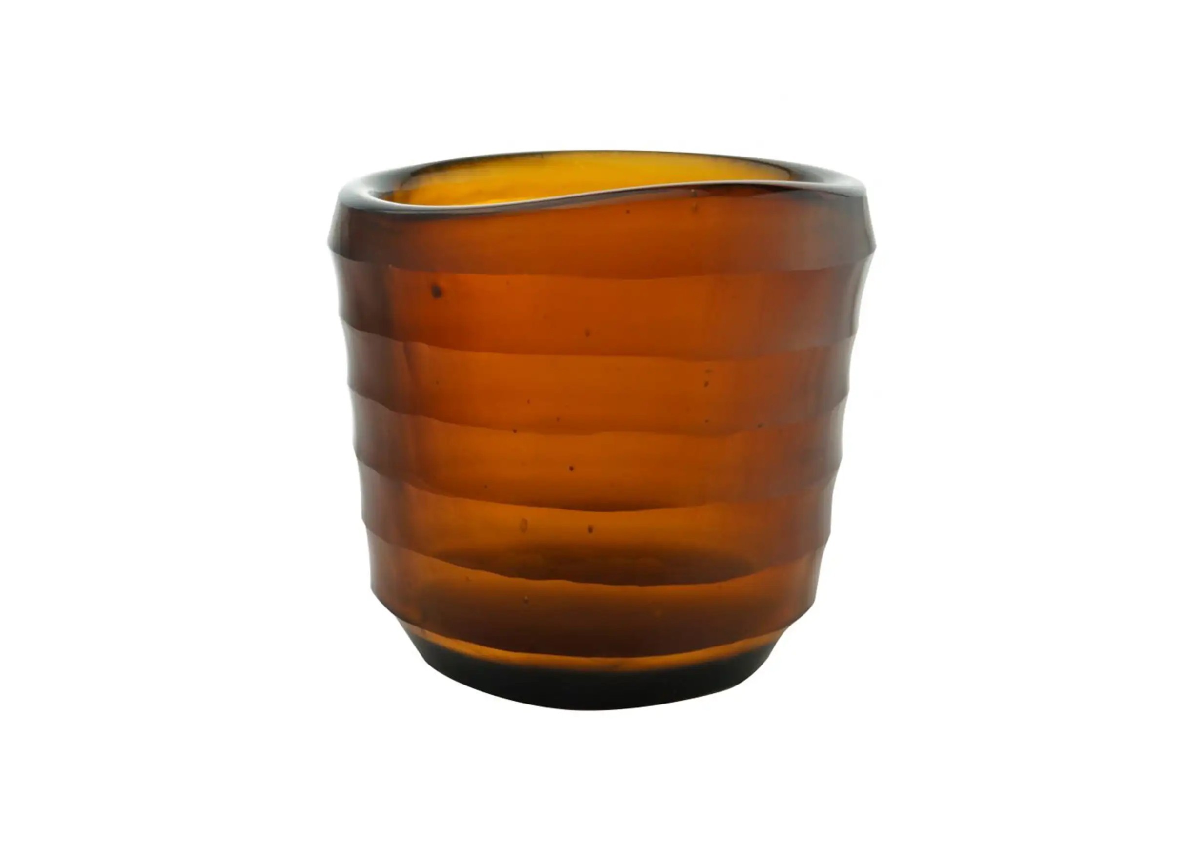 Blown glass votive candle holder, amber color, handcrafted irregular design