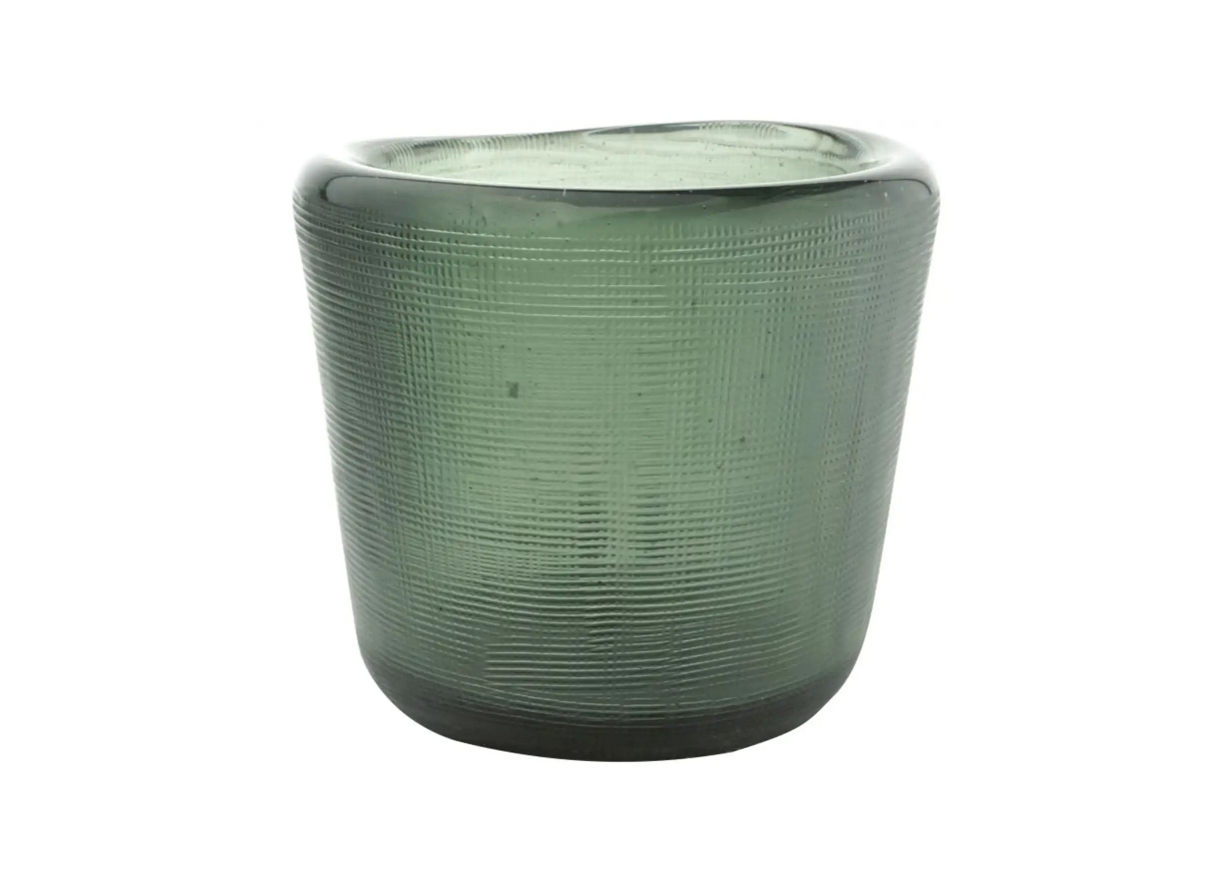 Blown glass votive candle holder, sage color, checkered texture