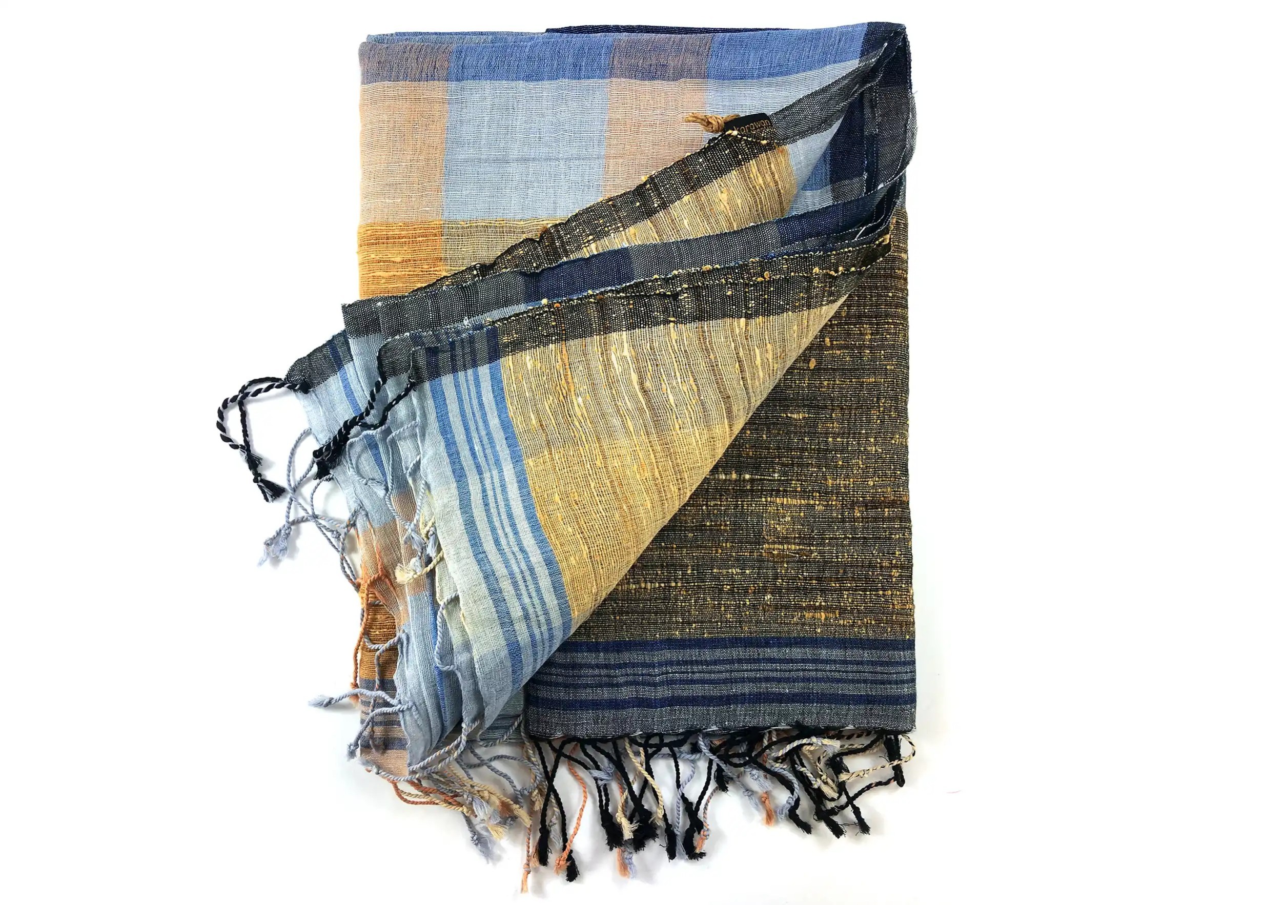 Etole Chess en lin, coton et jute, modèle bleu mirage, bords repliés