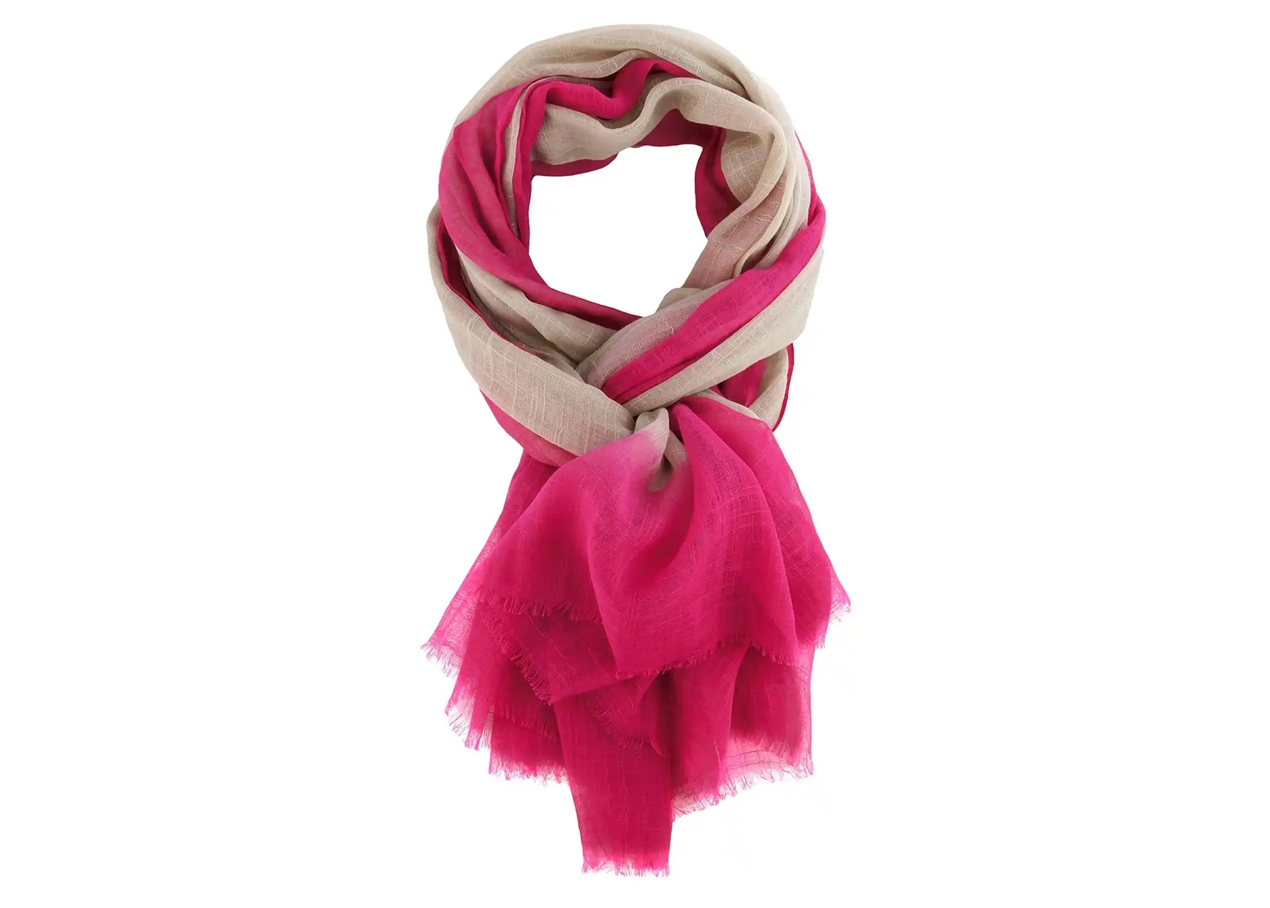 Chèche chic en coton Sable et rose fluo, sur fond blanc