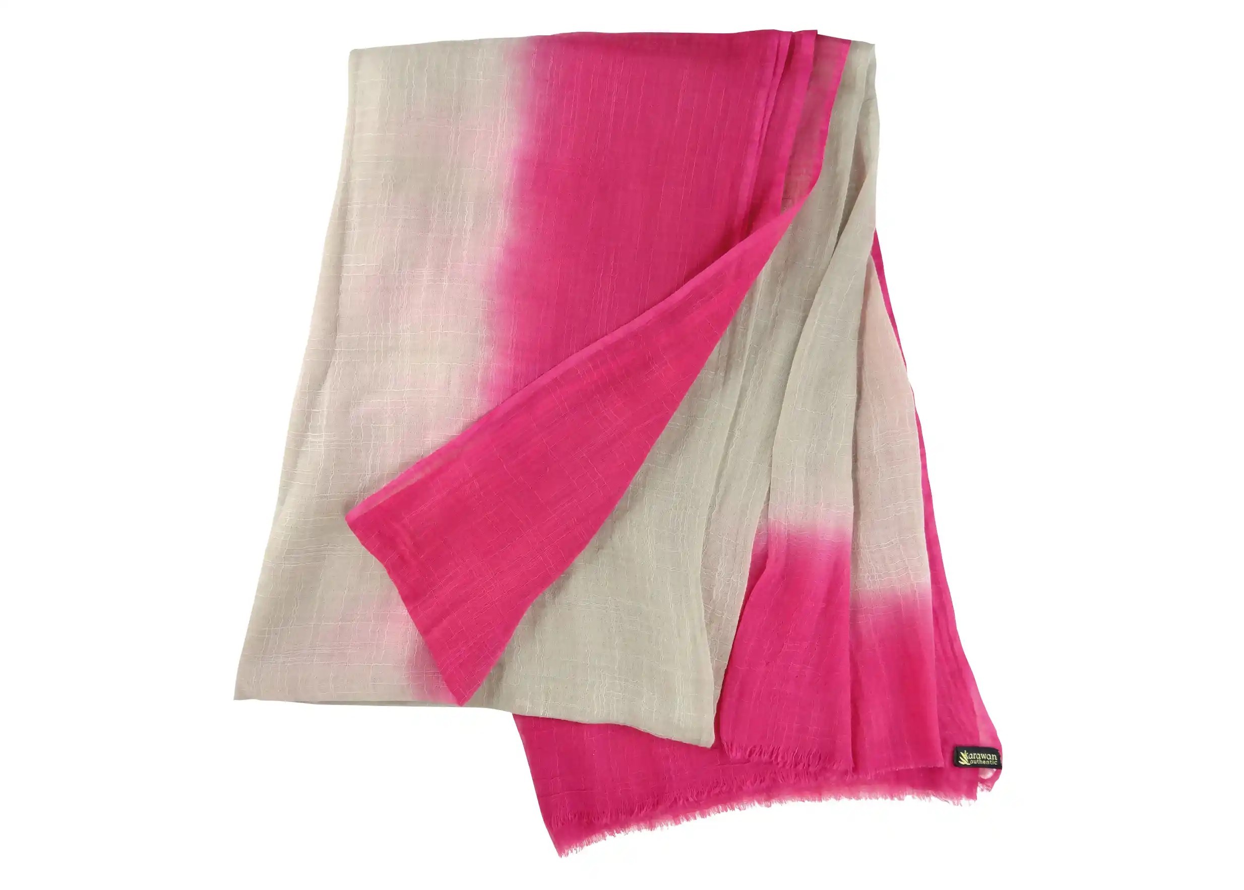 Chic cotton chèche, in sand and neon pink, folded into a precise rectangle