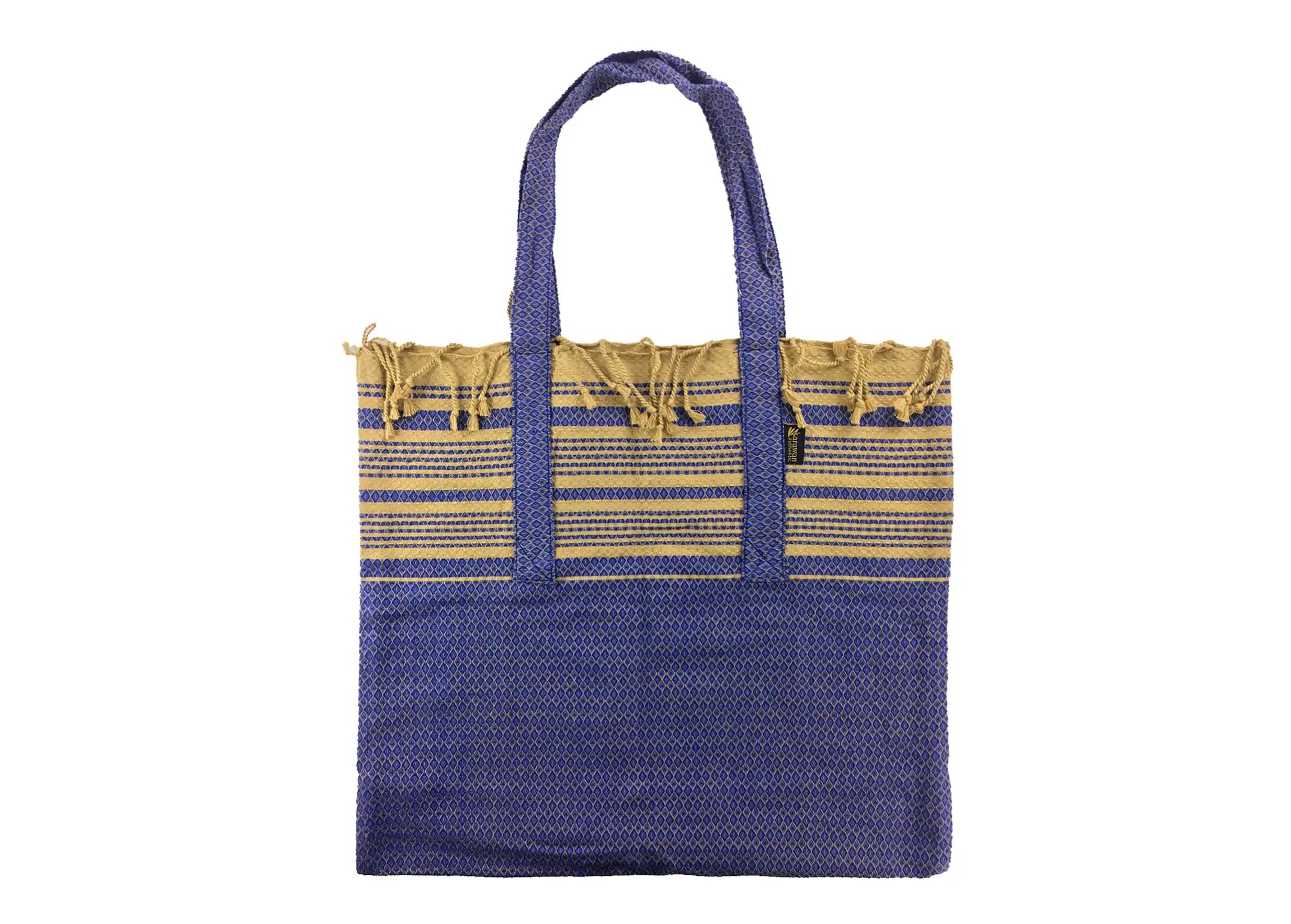 Foutabag in imperial blue organic cotton, photo taken against a white background