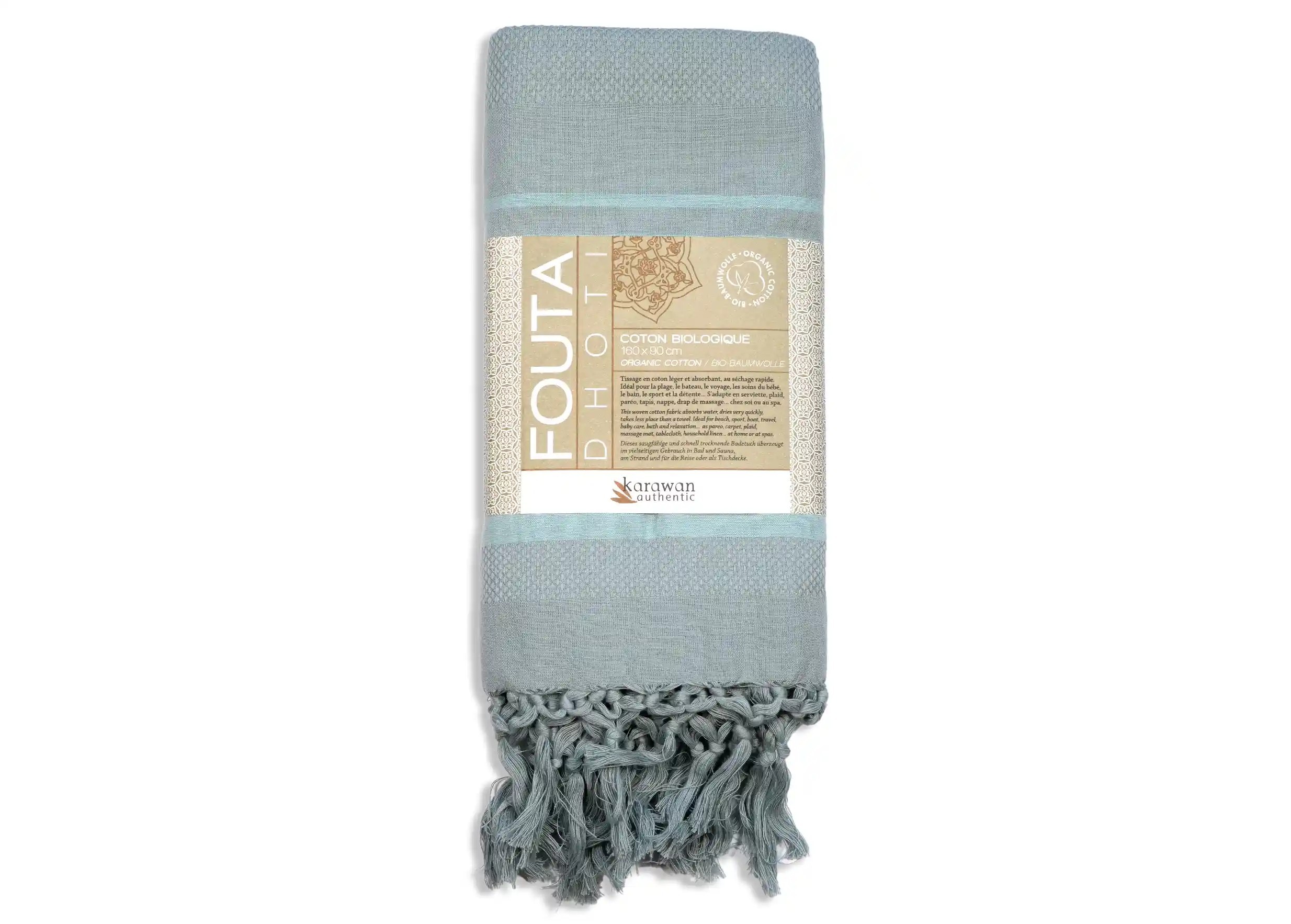 Fouta coton bio coloris Almond de la collection Garden, photo prise en packshot avec bandeau