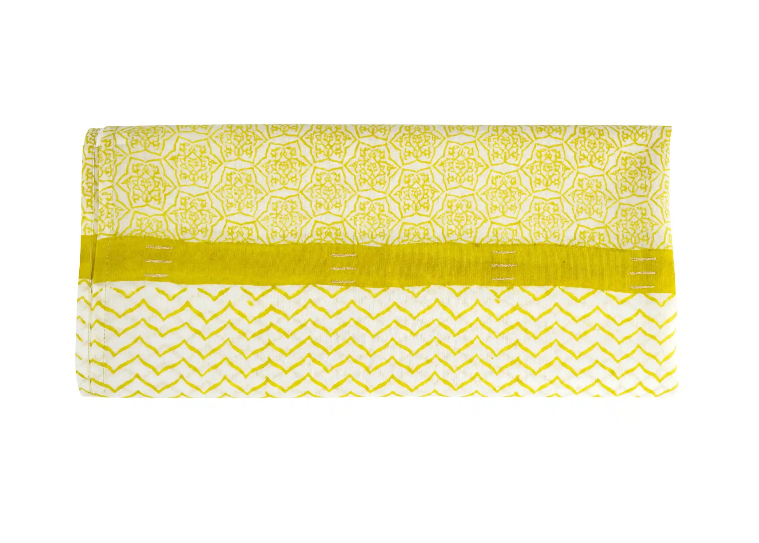 Close-up view of the zigblock blockprint pareo, Curry colour