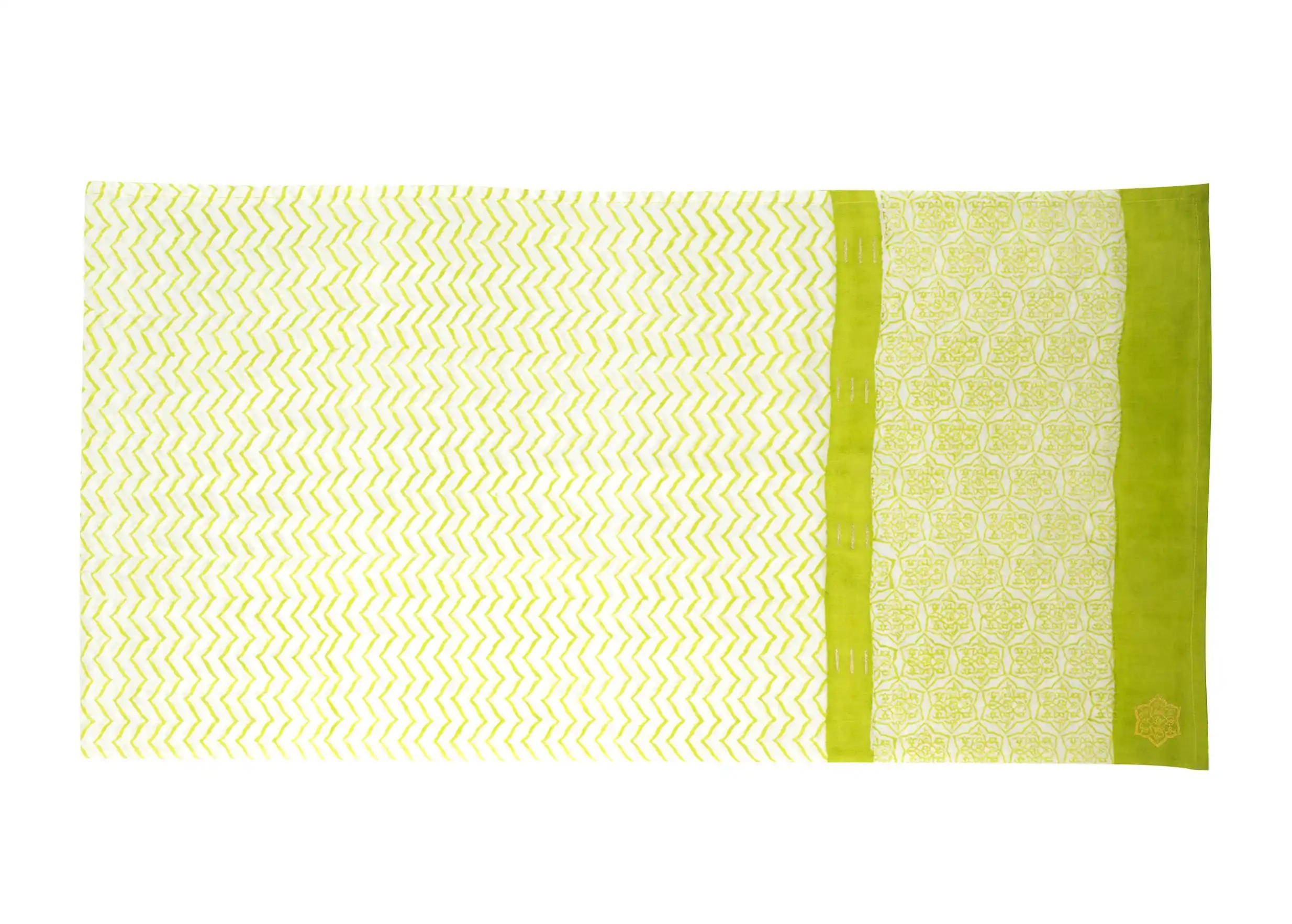 Zigblock sarong, pad-printed cotton, in bamboo green, on cut-out background