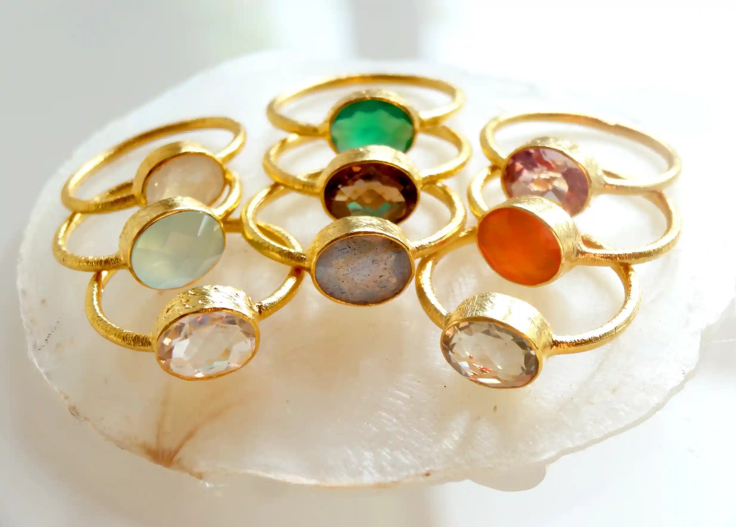 Set of gold-plated rings from the Yamuna collection by Karawan