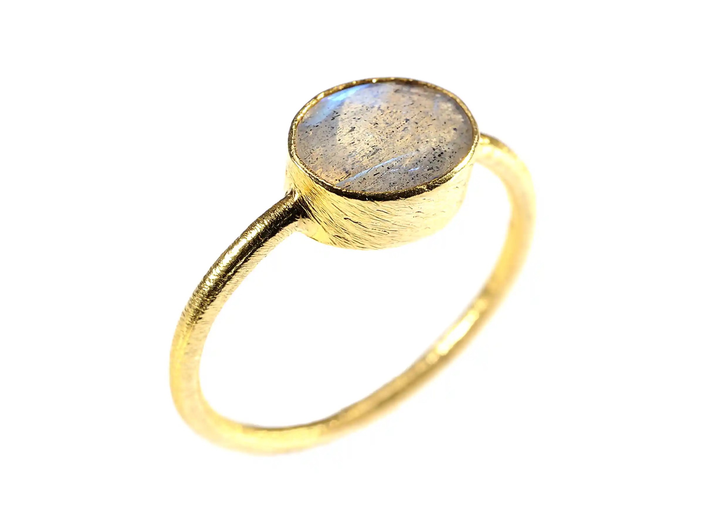 Gold-plated Drop ring, Labradorite on a white background