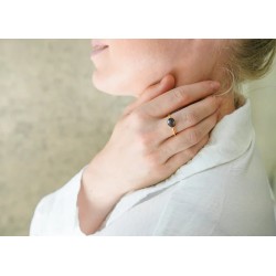 Bague Ronde En Quartz Noir - Plaqué Argent - Taille 9,5 - Neuve Sans Emballage