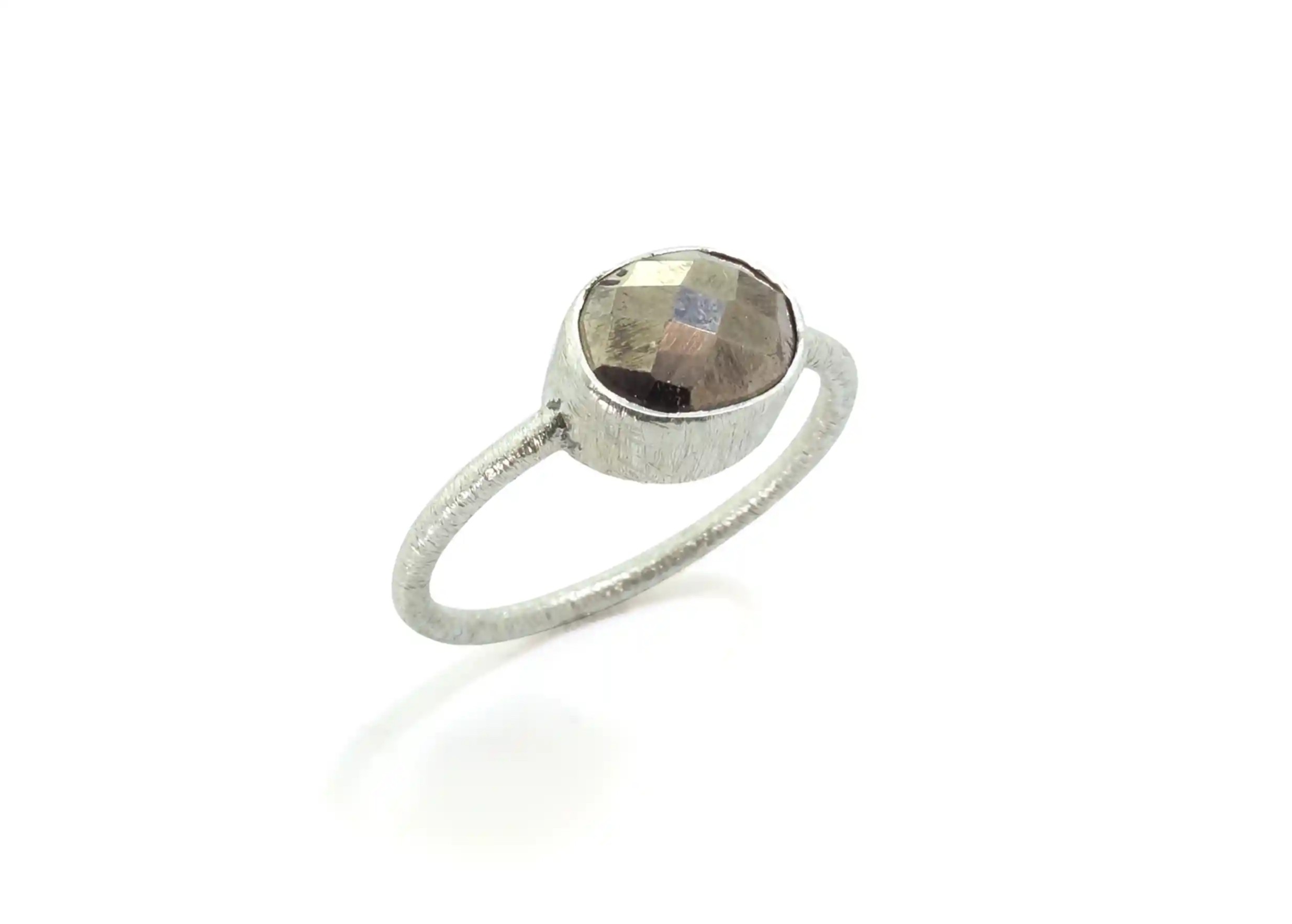 925 silver moonstone ring, with pyrite stone, picture taken on white background