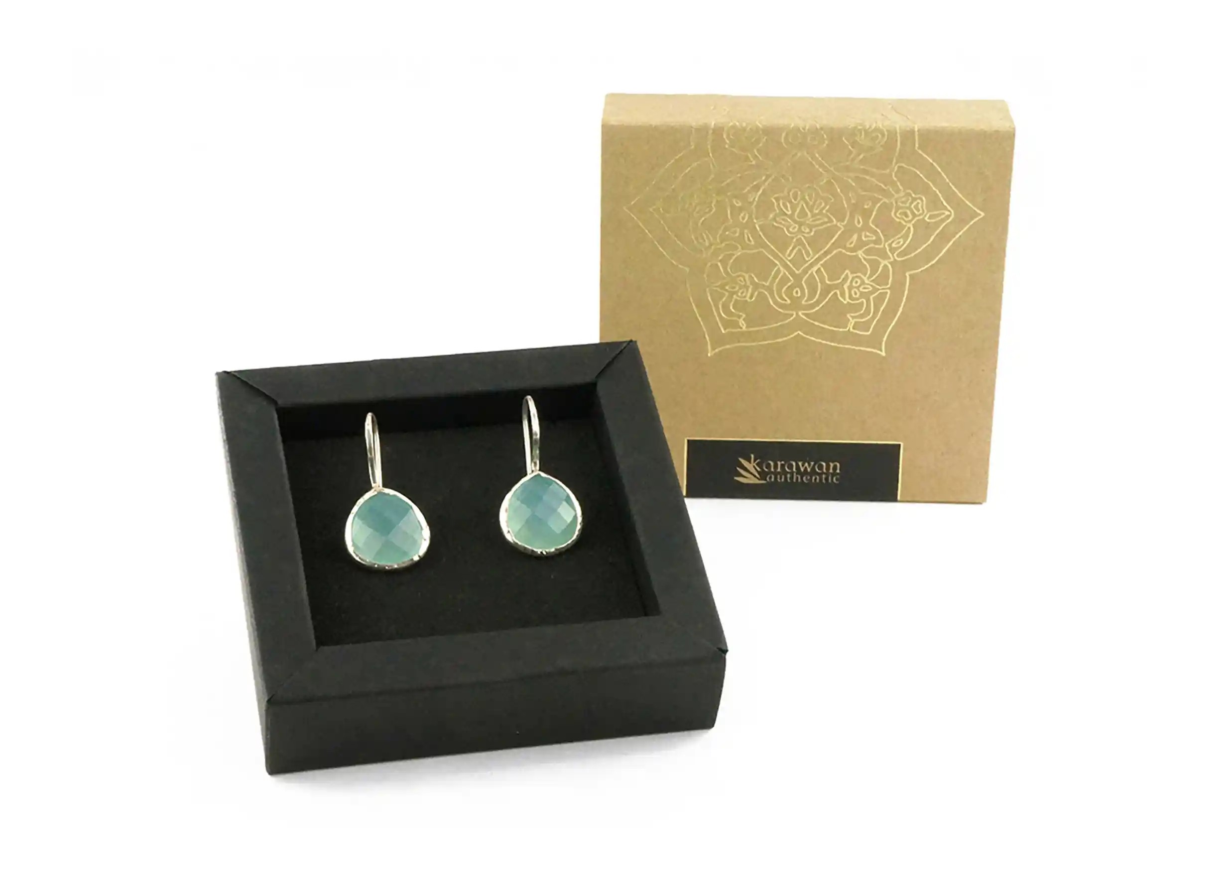 Boucles d’oreilles « Drop » argent & pierre calcedoine, dans son coffret cadeau