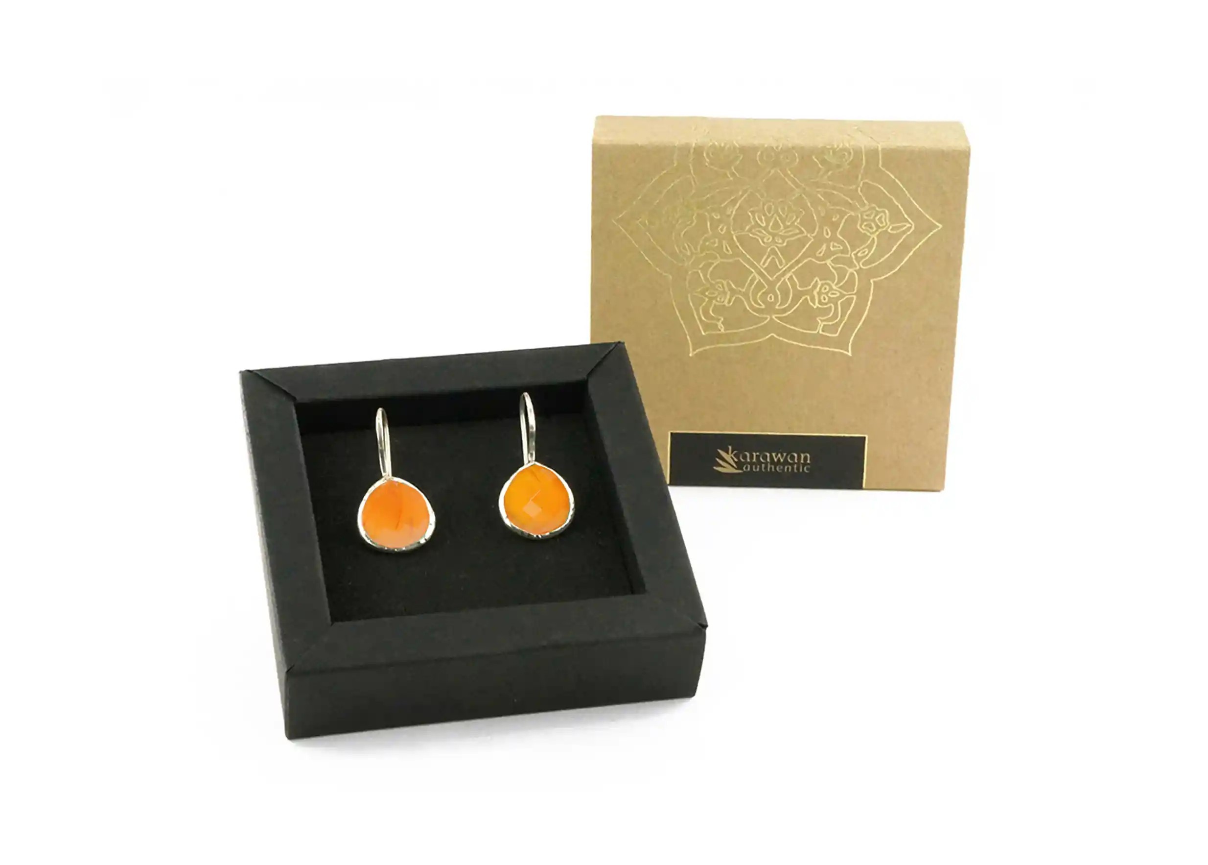 Silver and carnelian stone ‘Drop’ earrings, presented in a gift box