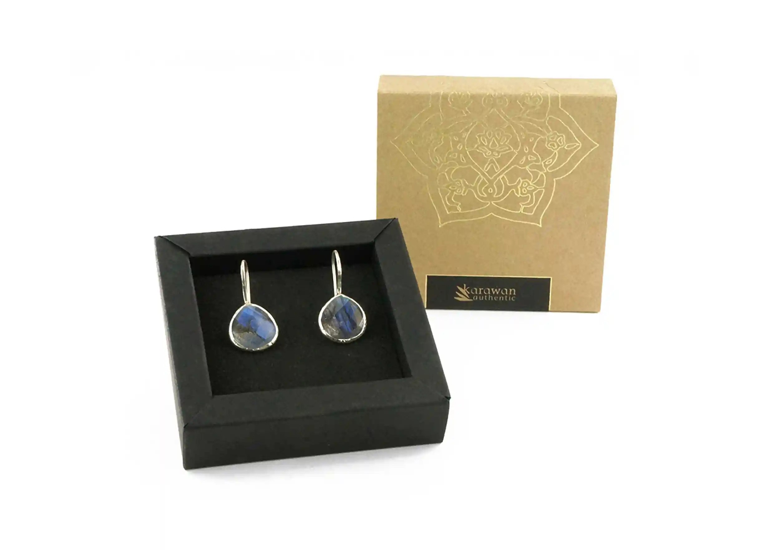 Boucles d’oreilles « Drop » argent & pierre labradorite, dans son coffret cadeau