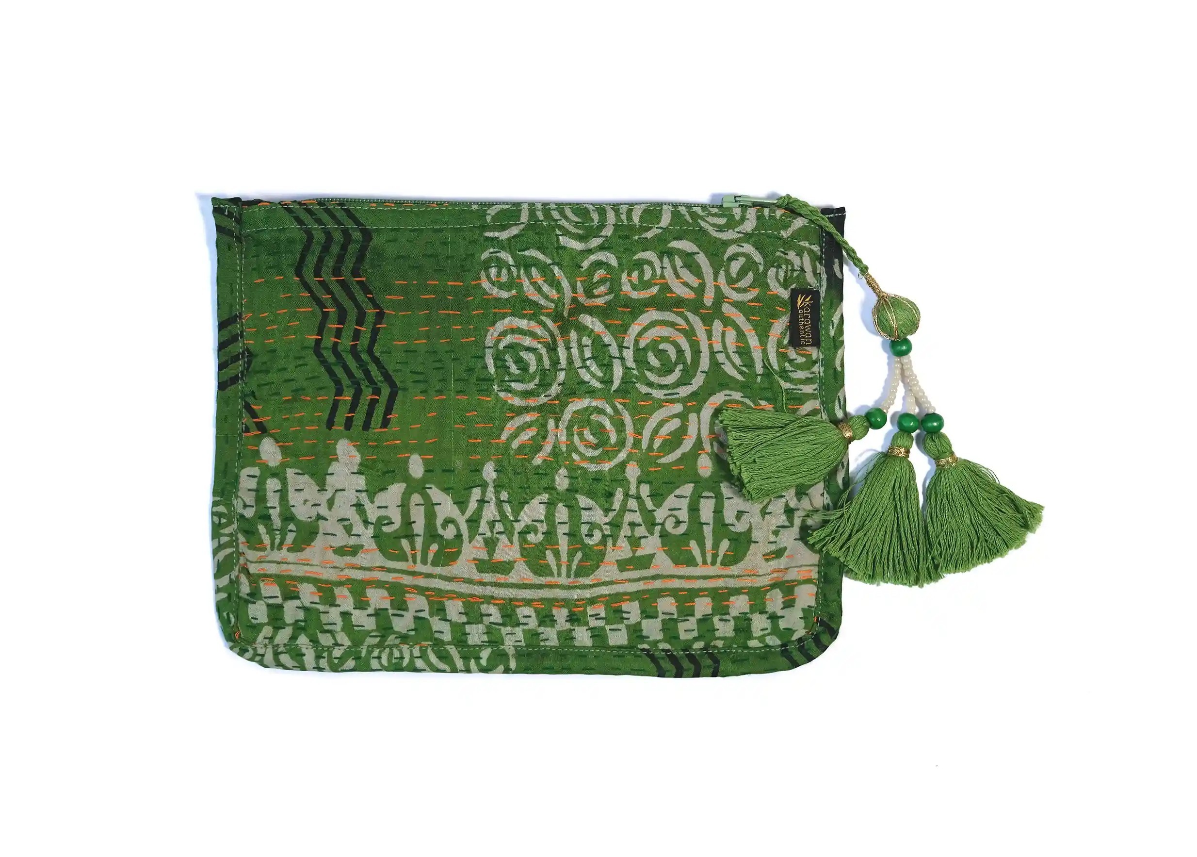 Handcrafted pouch made from recycled kanta silk, model no. 02, with tassel