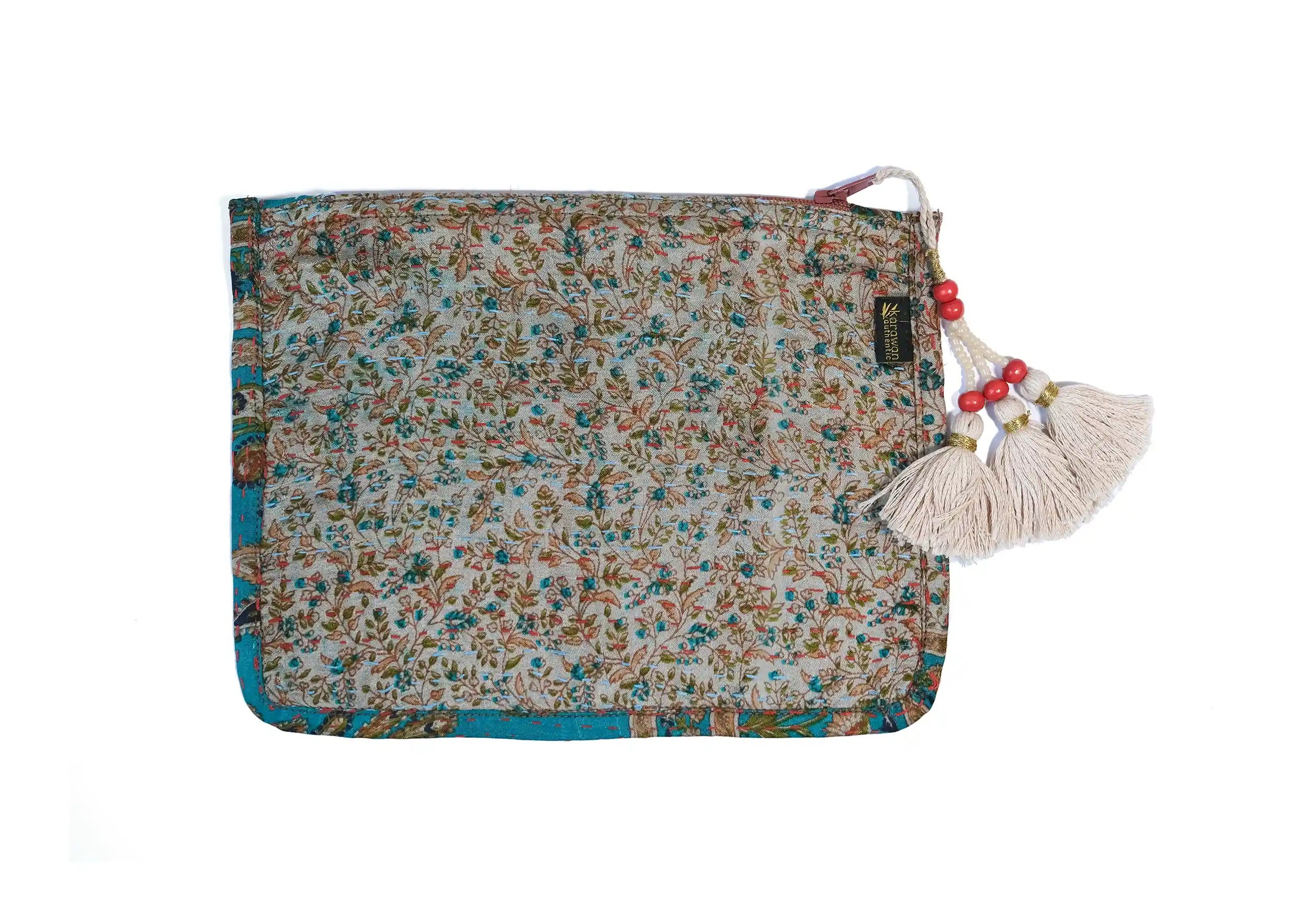 Handcrafted pouch made from recycled kanta silk, model no. 07, with tassel