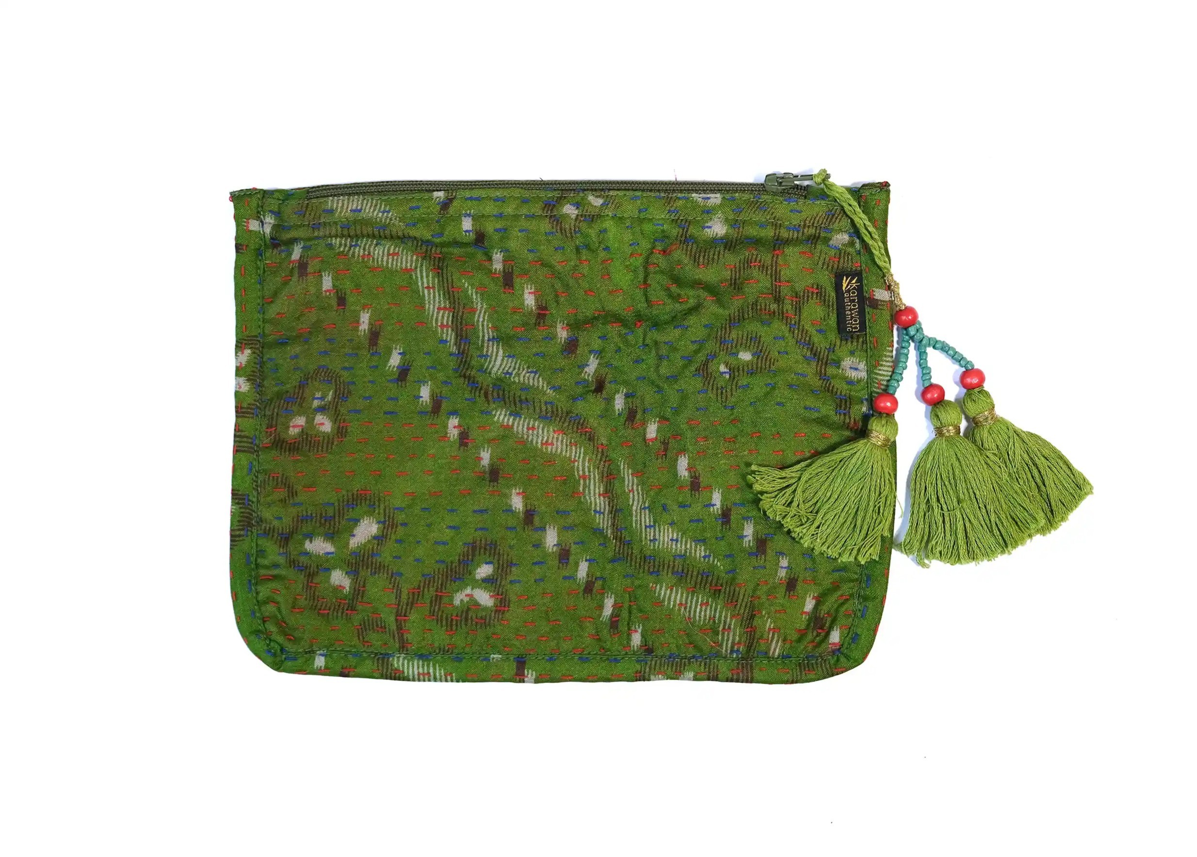 Handcrafted pouch made from recycled kanta silk, model no. 08, with tassel