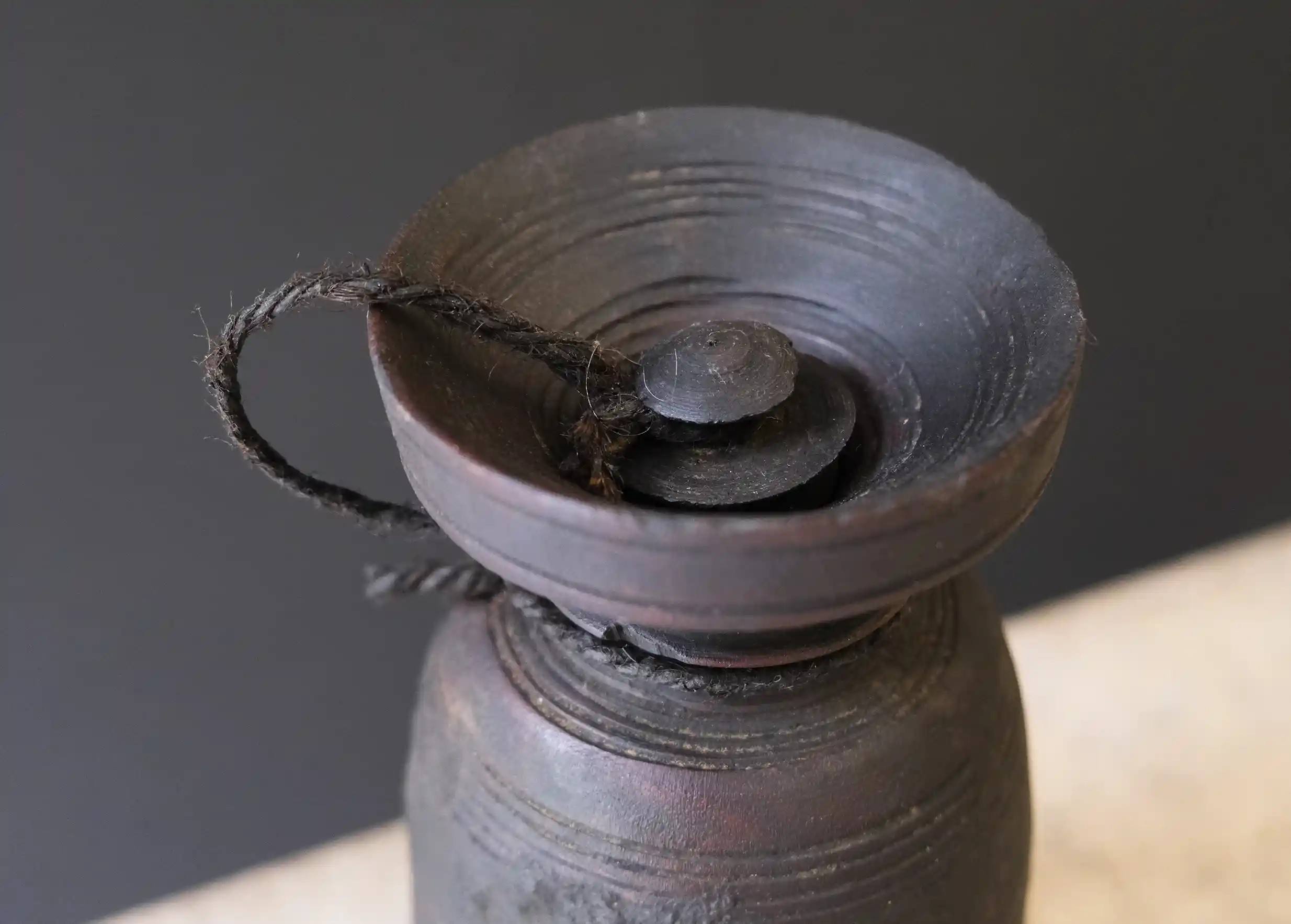 Wooden pot, Himalayan yak butter model no. 1, Karawan Authentic brand, photo taken from above