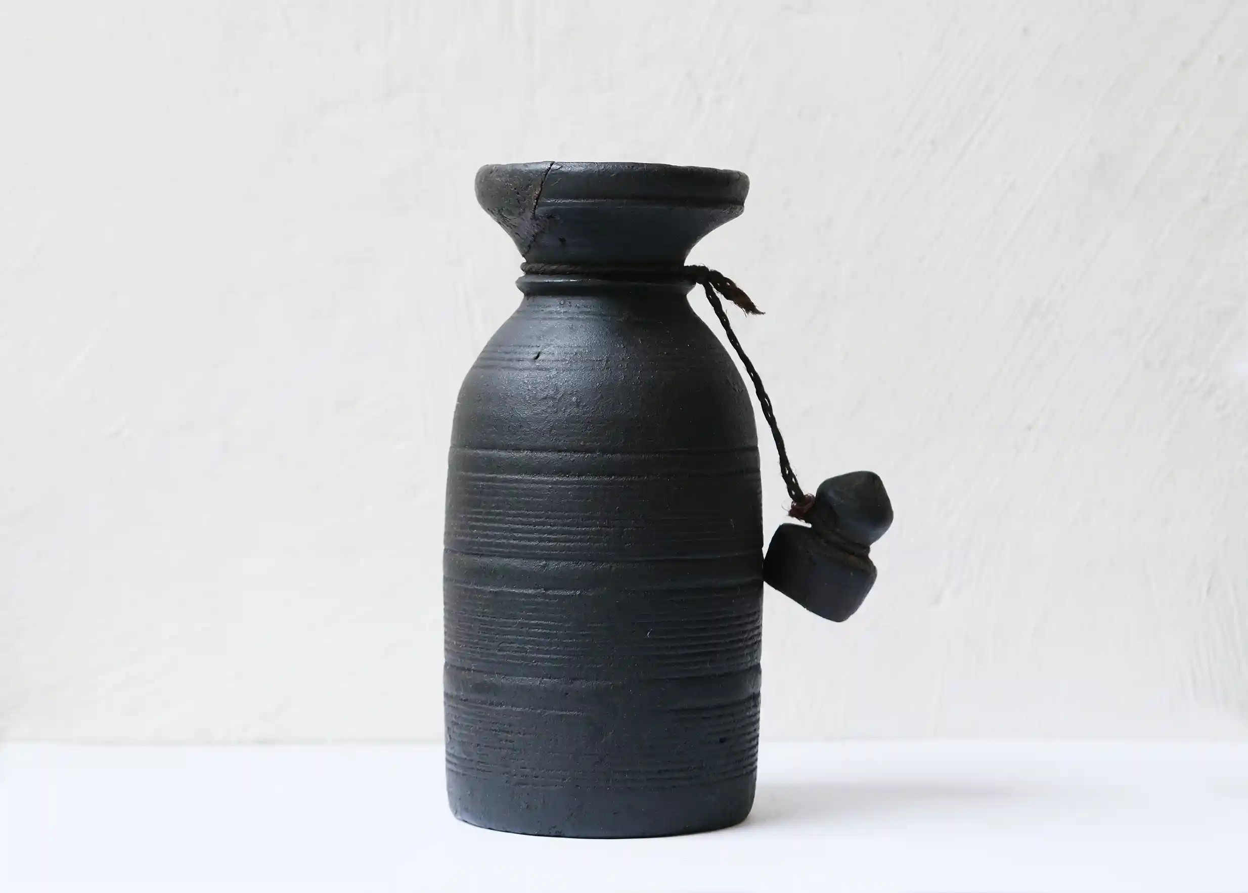 Wooden pot with lid, for Himalayan yak butter, model no. 5, photo taken against a light background