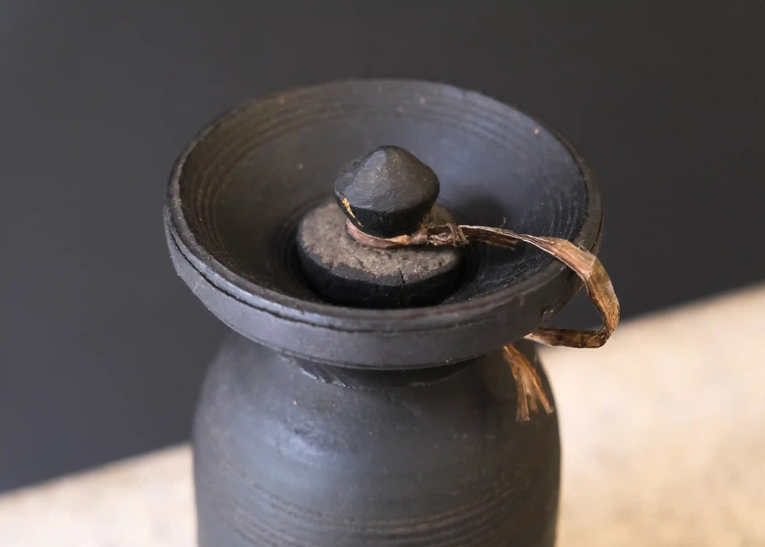 Wooden pot, Himalayan yak butter model no. 7, photo taken from above