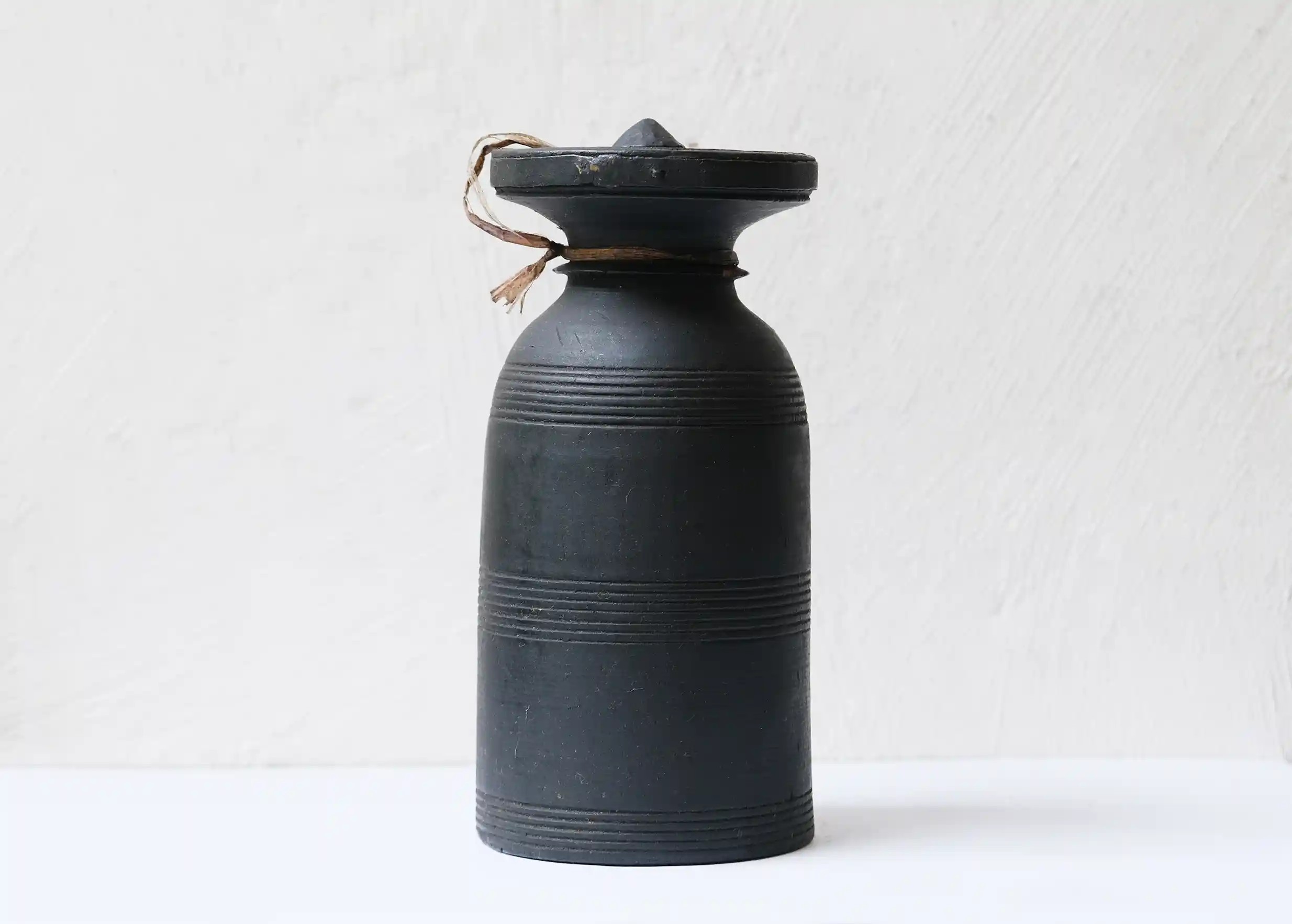 Wooden pot, Himalayan yak butter model no. 7, photo on a very light background