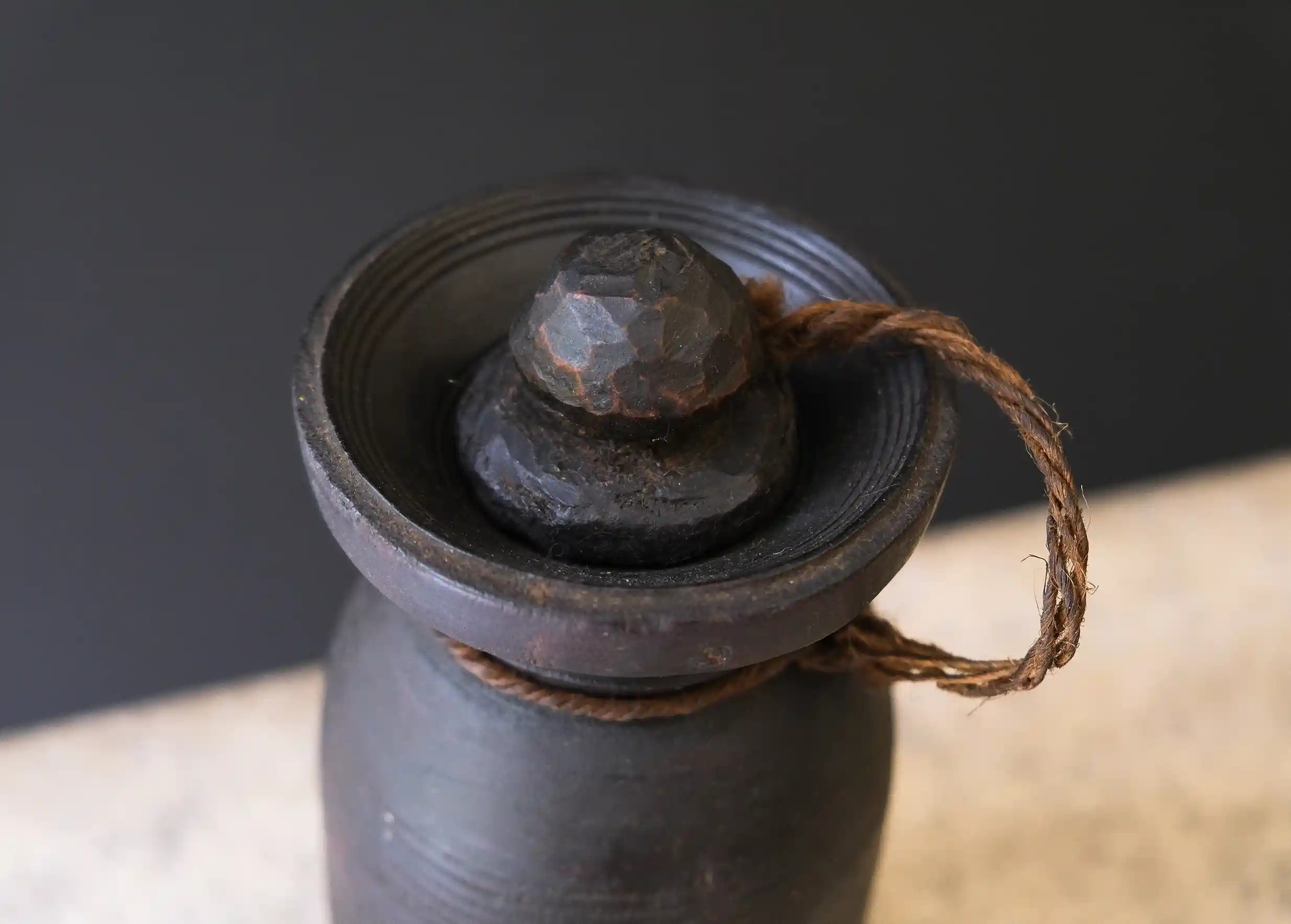 Wooden pot, Himalayan yak butter model no. 8, photo taken from above